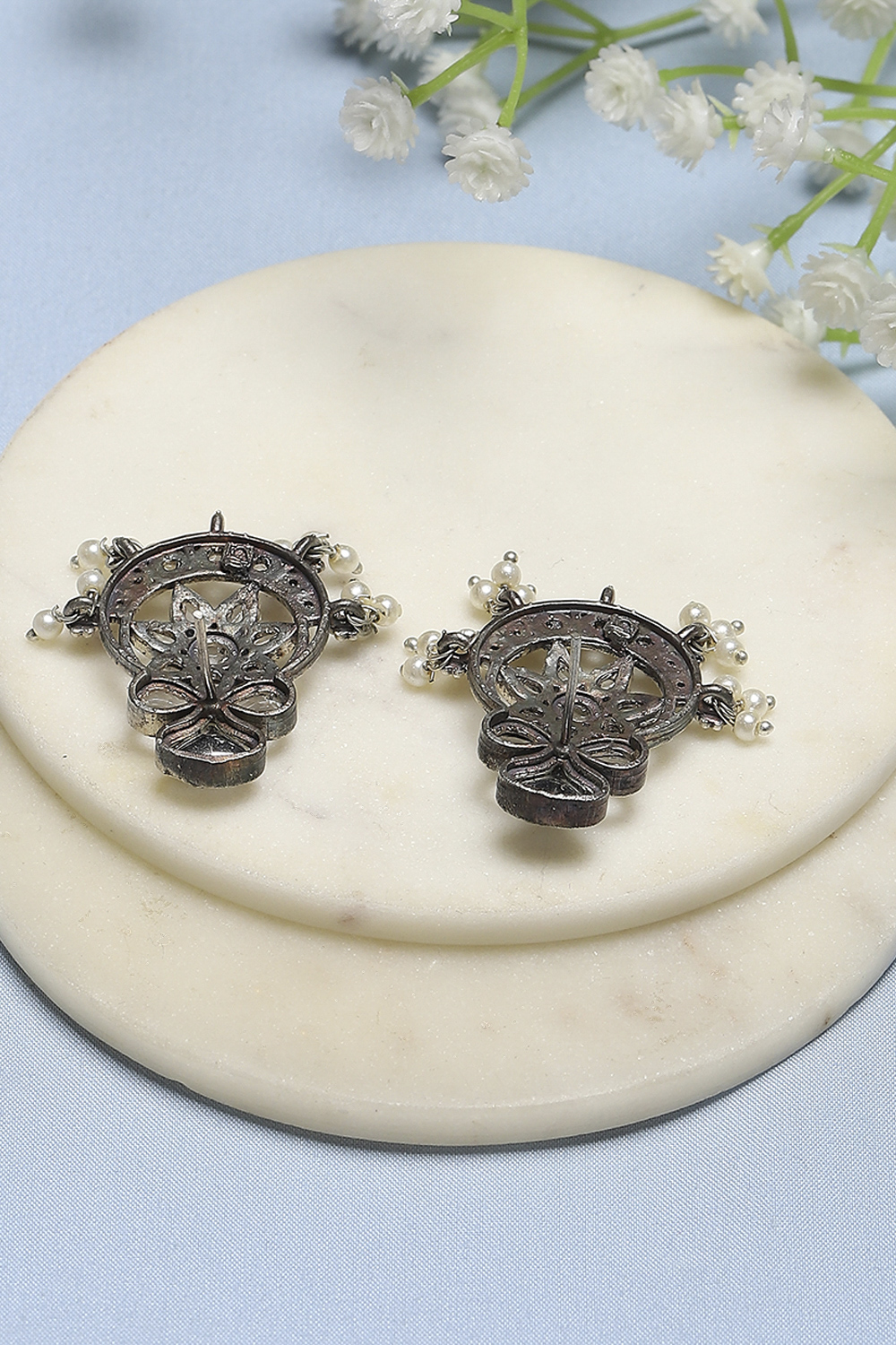 White Pearl Statement Earrings image number 2