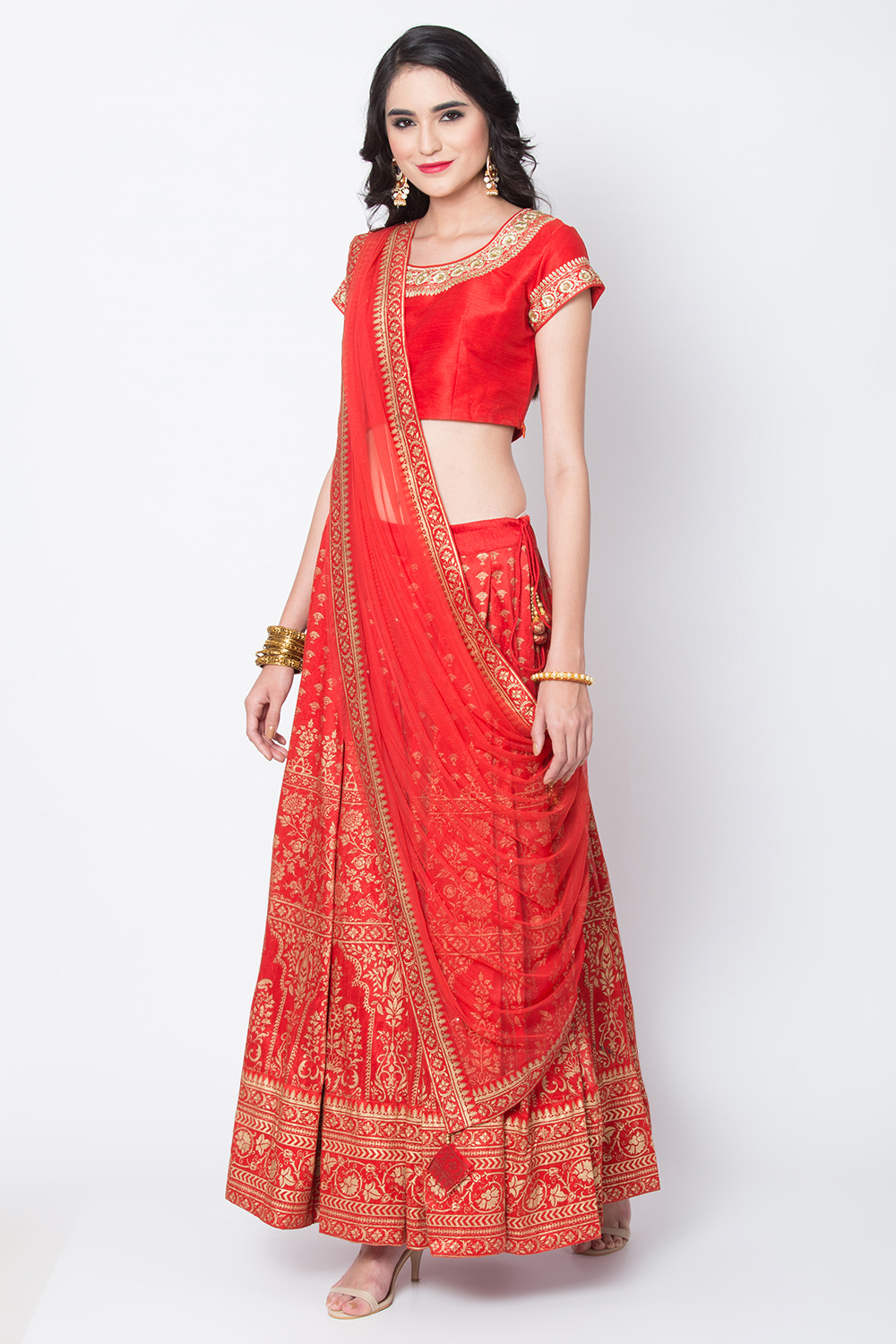 Red Art Silk Lehenga Set image number 4