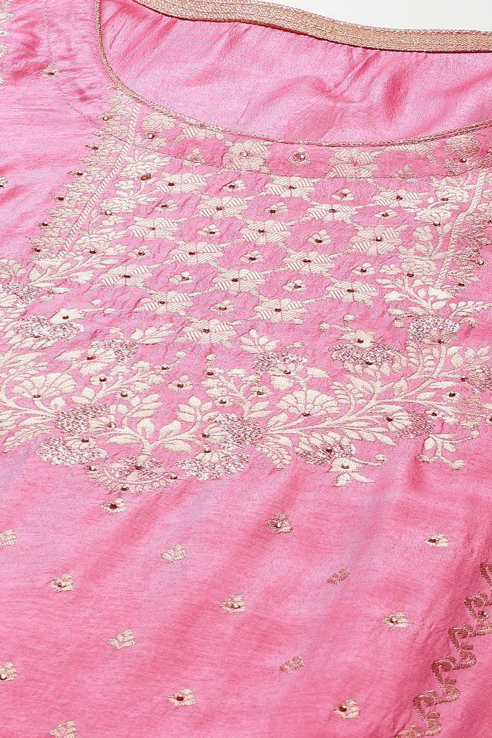 Light Brown Silk & Tussar Machine Embroidered Unstitched Suit Set image number 1