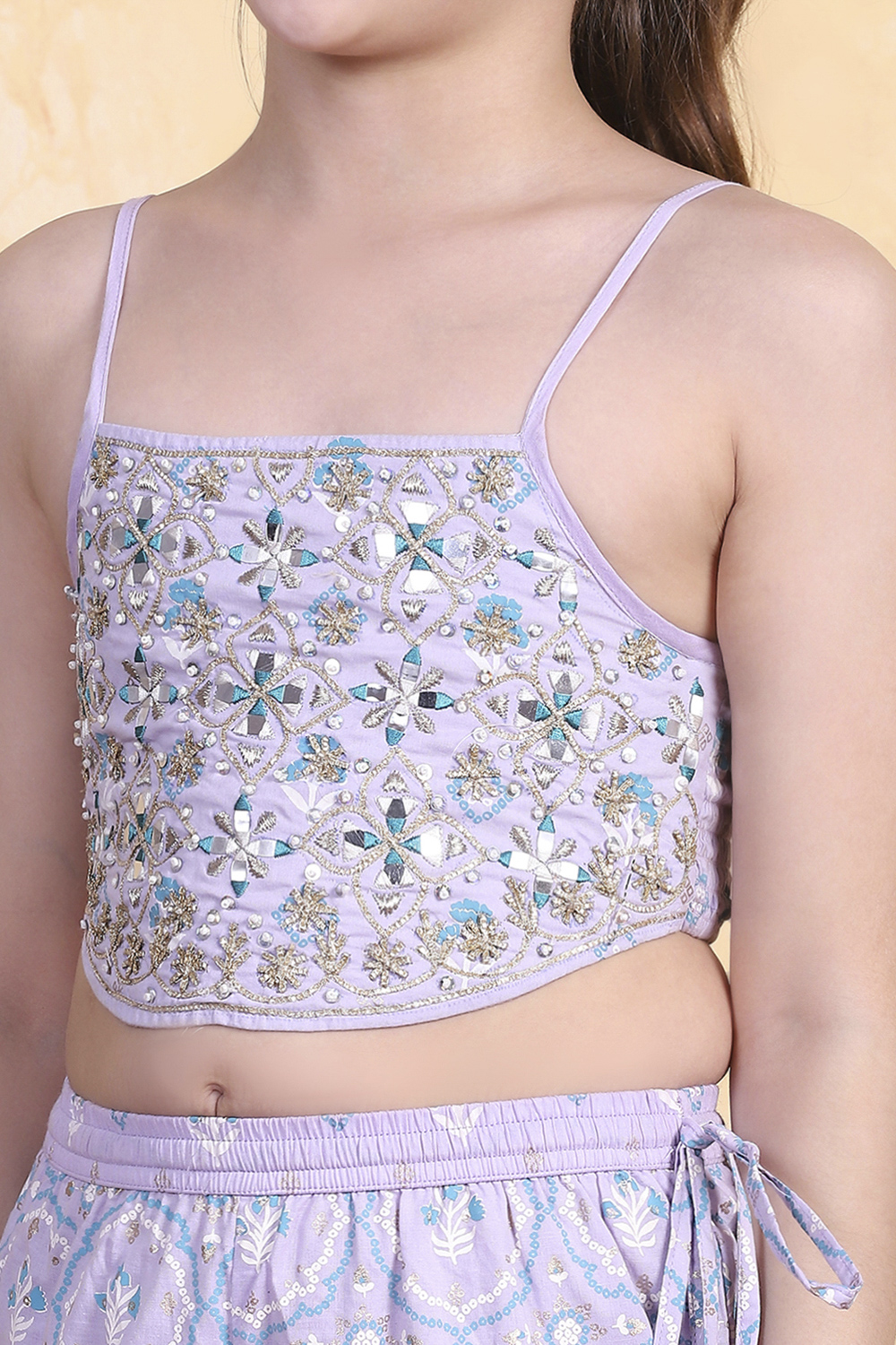 Lavender Cotton Strappy Blouse & Sharara Set image number 1