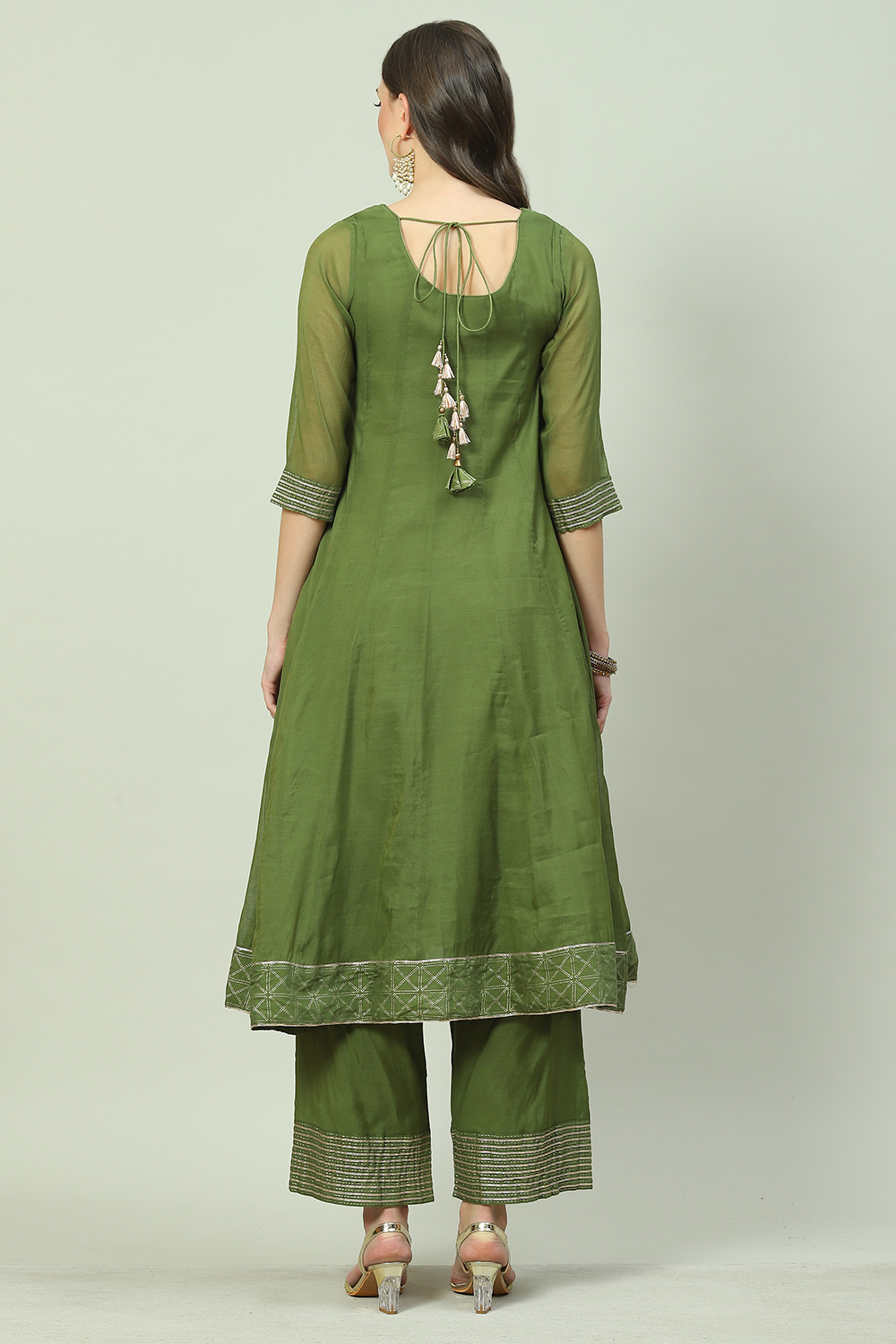 Green Art Silk Flared 2 Piece Set image number 4