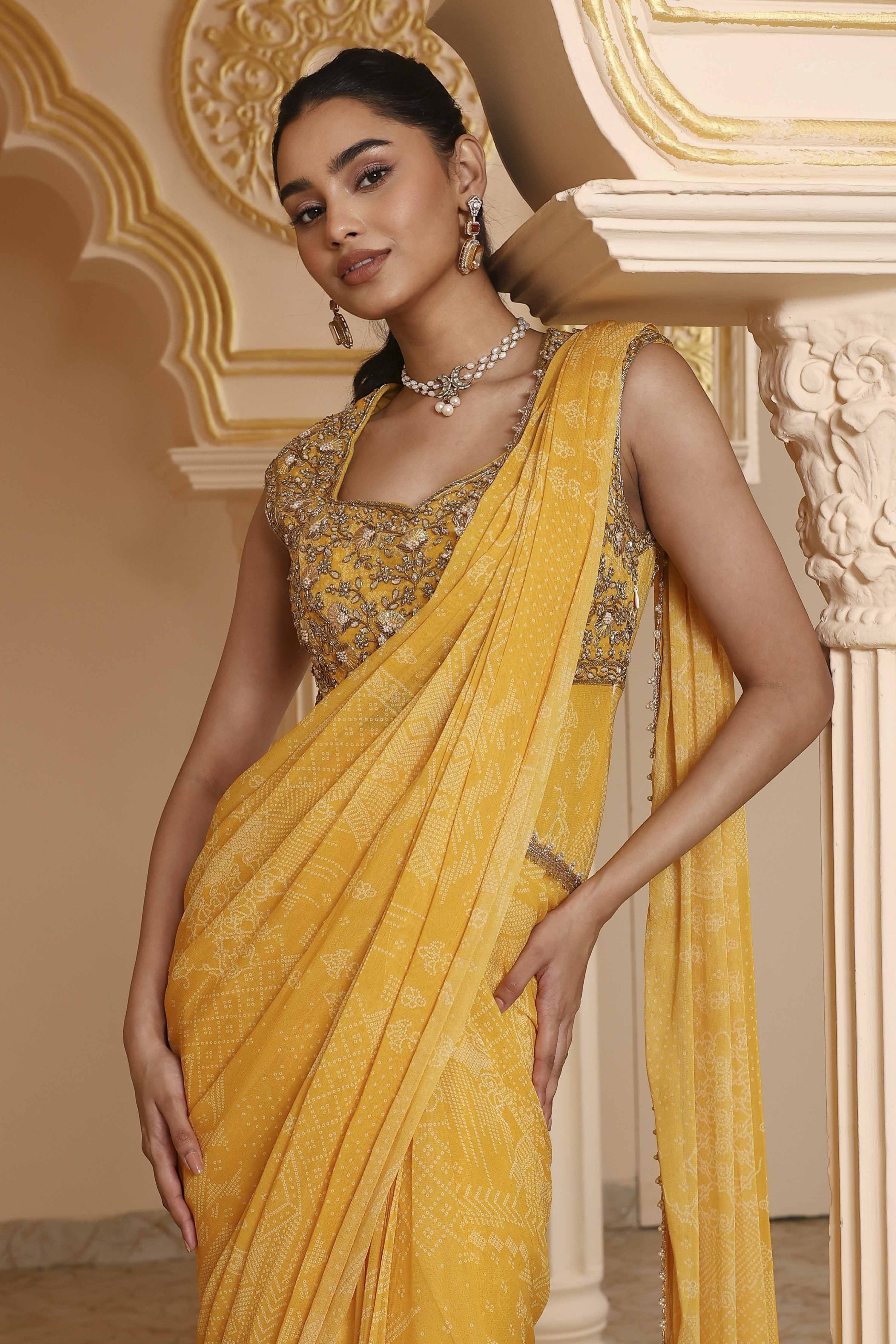 Yellow Poly Georgette Digital Printed Gown Saree image number 0