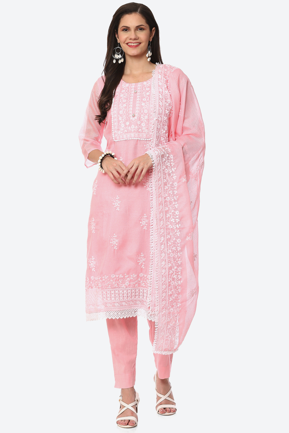 Light Pink Cotton Blend Unstitched Suit Set image number 0