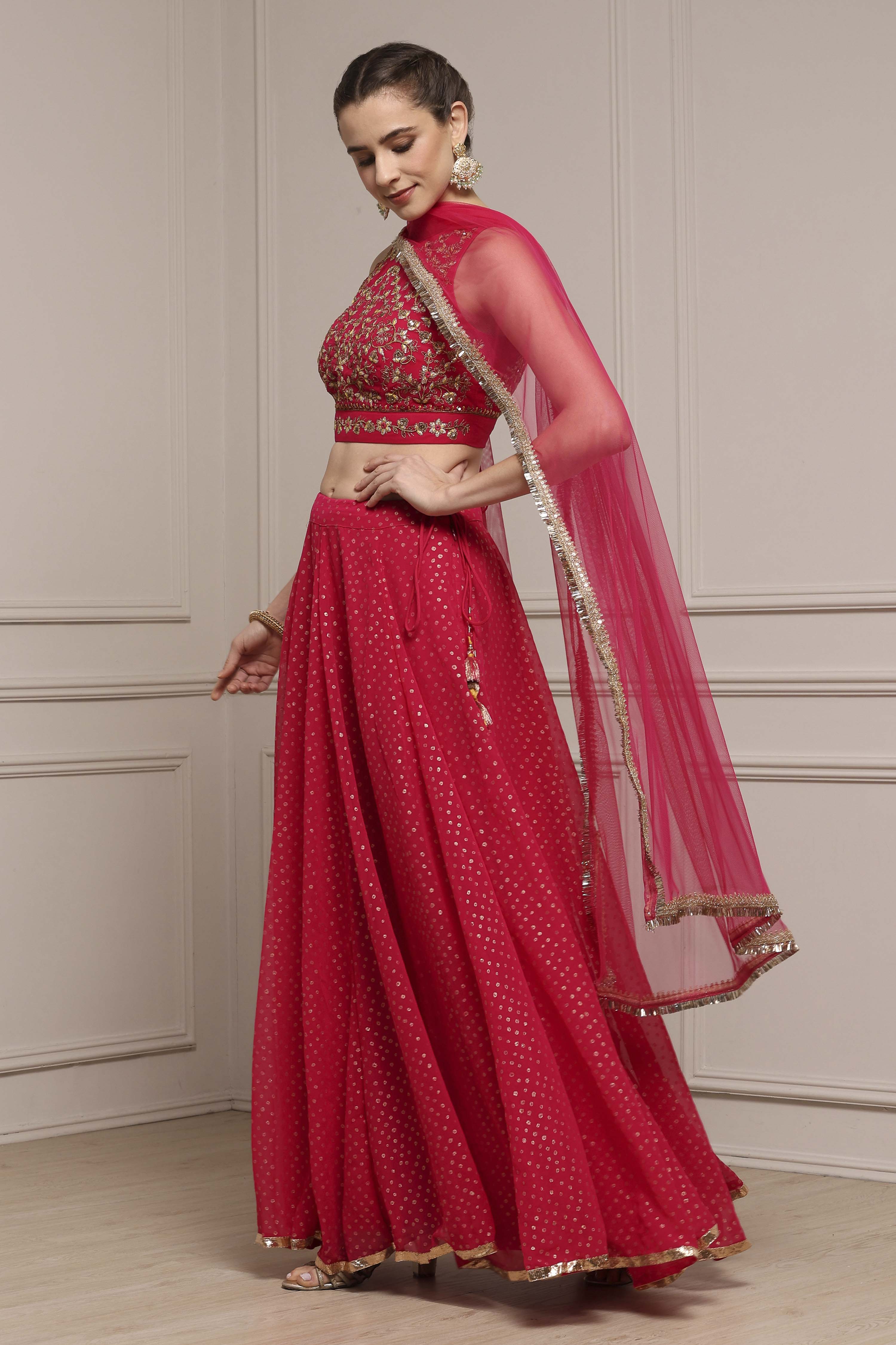 Fuchsia Polyester Printed Lehenga Set image number 3