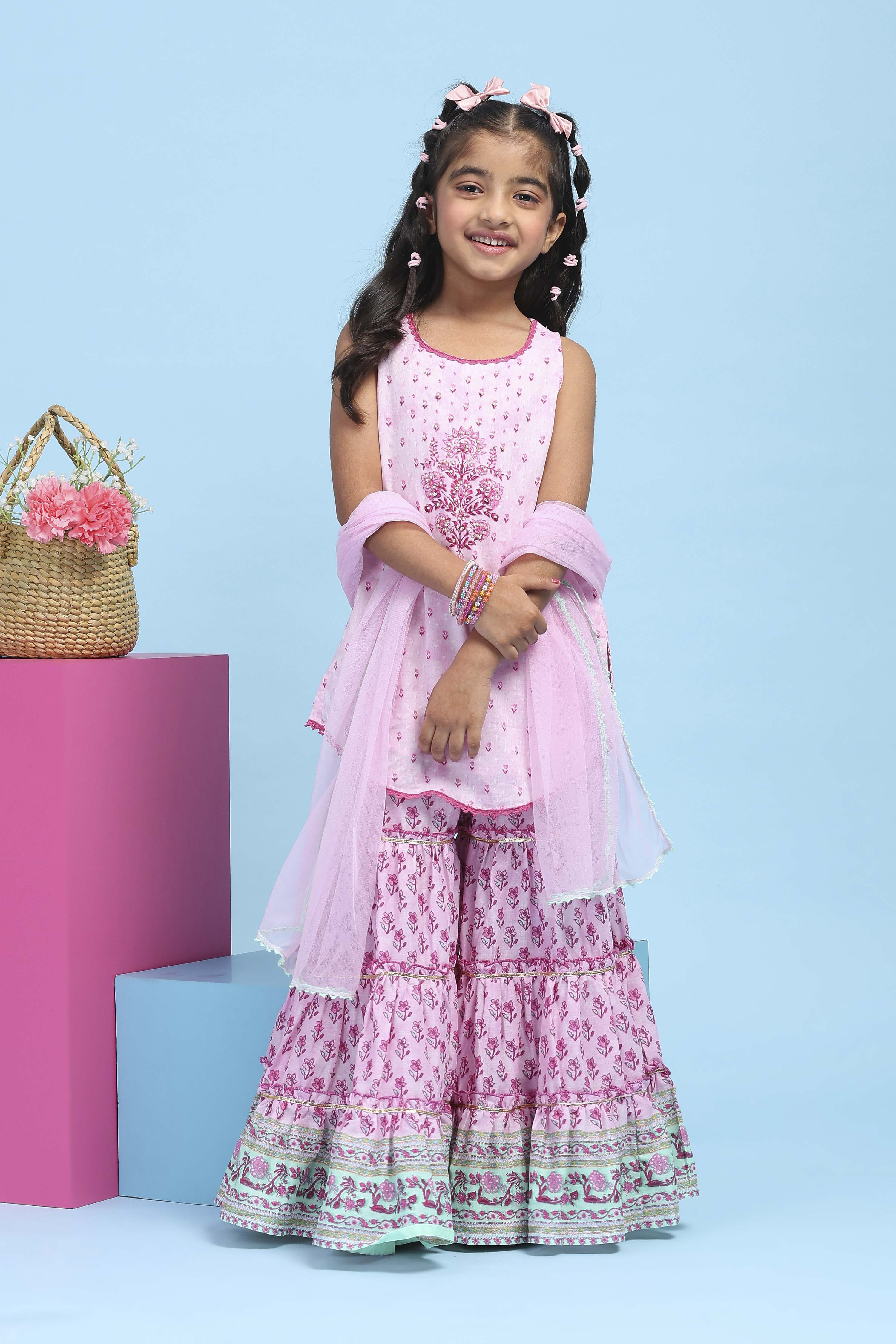 Pink Cotton Printed Straight Garara Suit Set image number 6