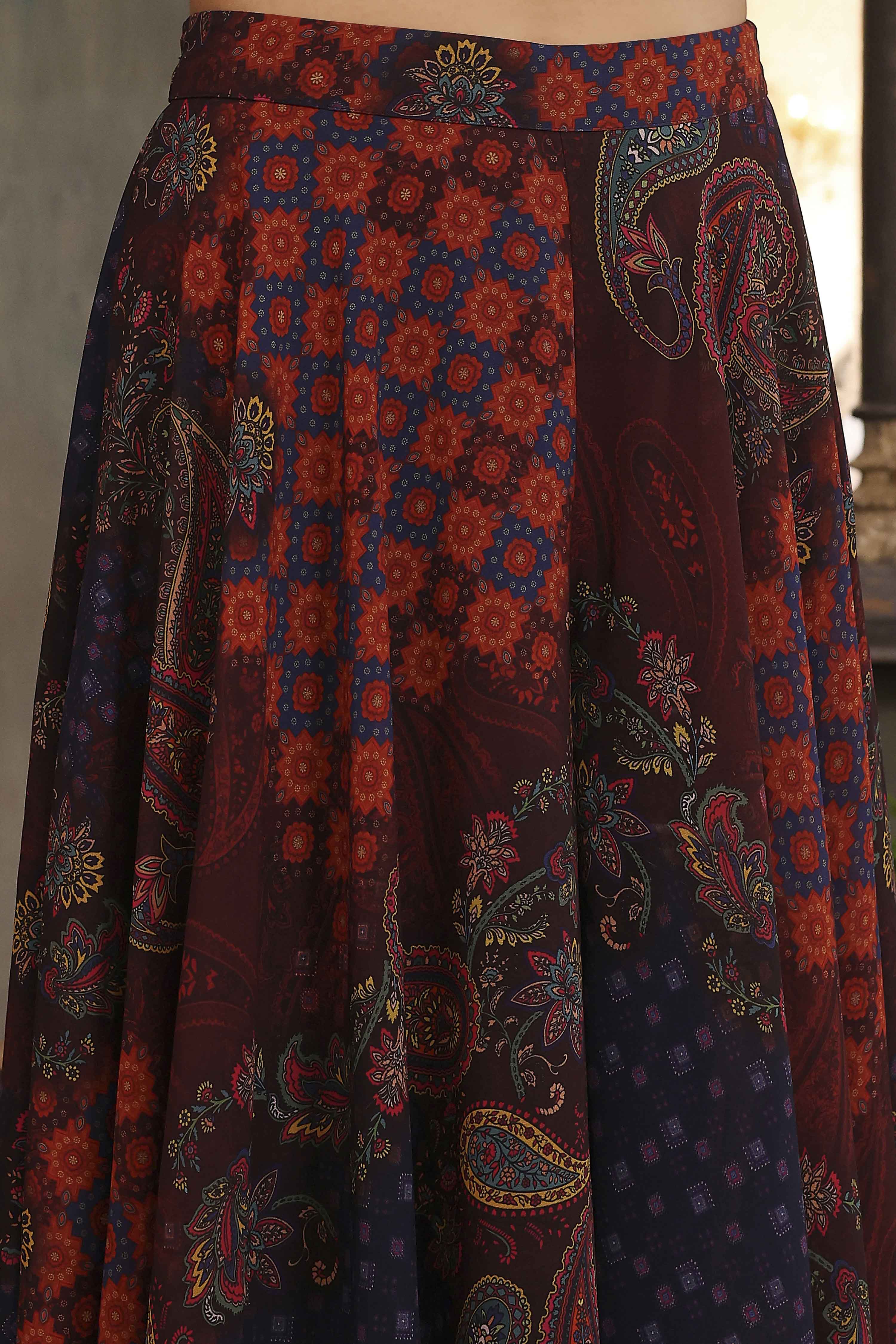 Navy Blue Poly Georgette Fusion Sharara Set image number 2