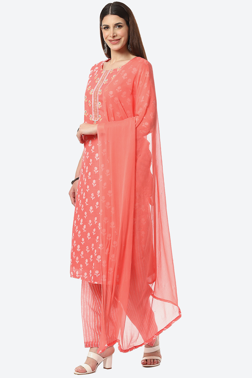 Peach Linen Unstitched Suit Set image number 0