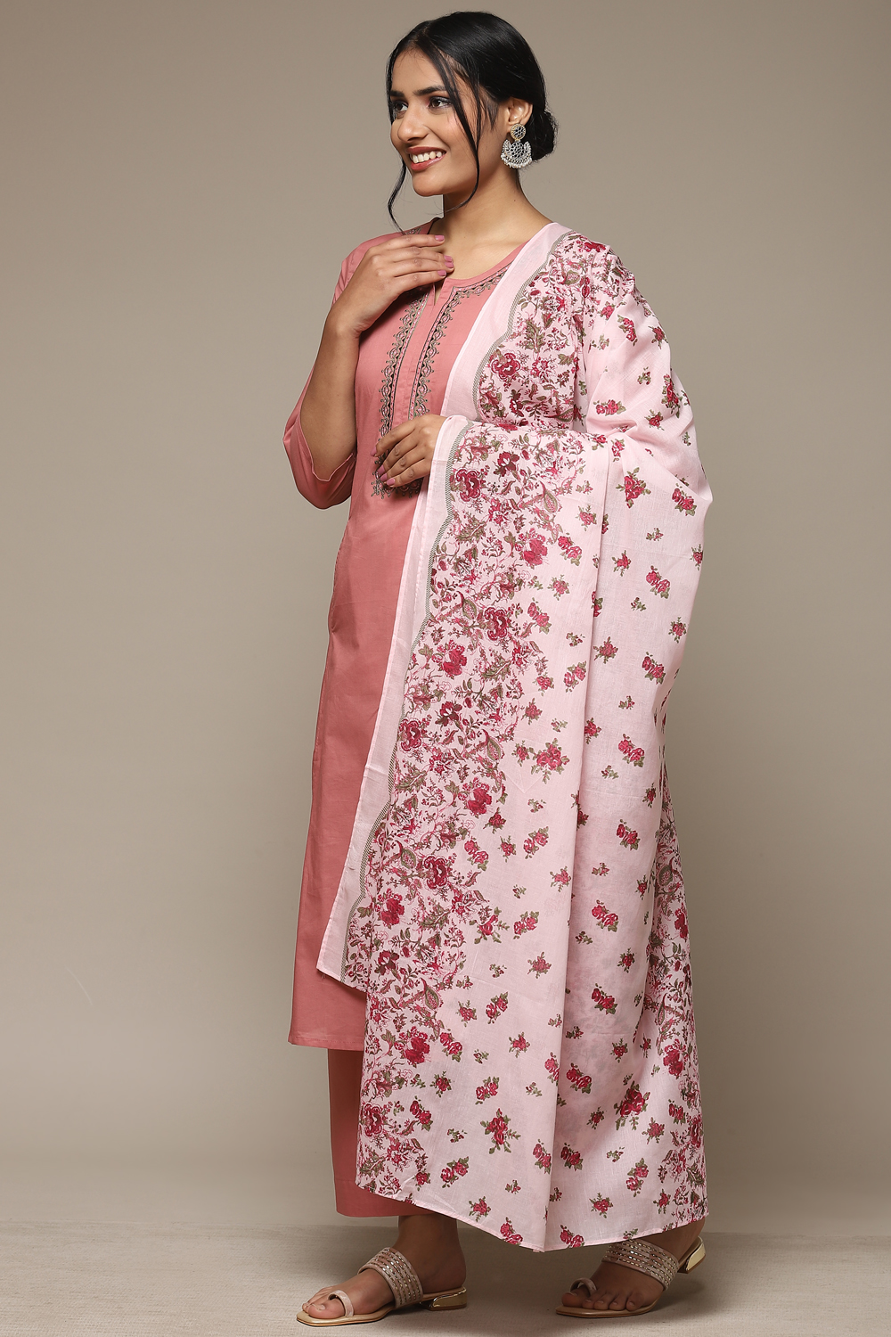 Peach Cotton Kalidar Kurta Palazzo Suit Set image number 5