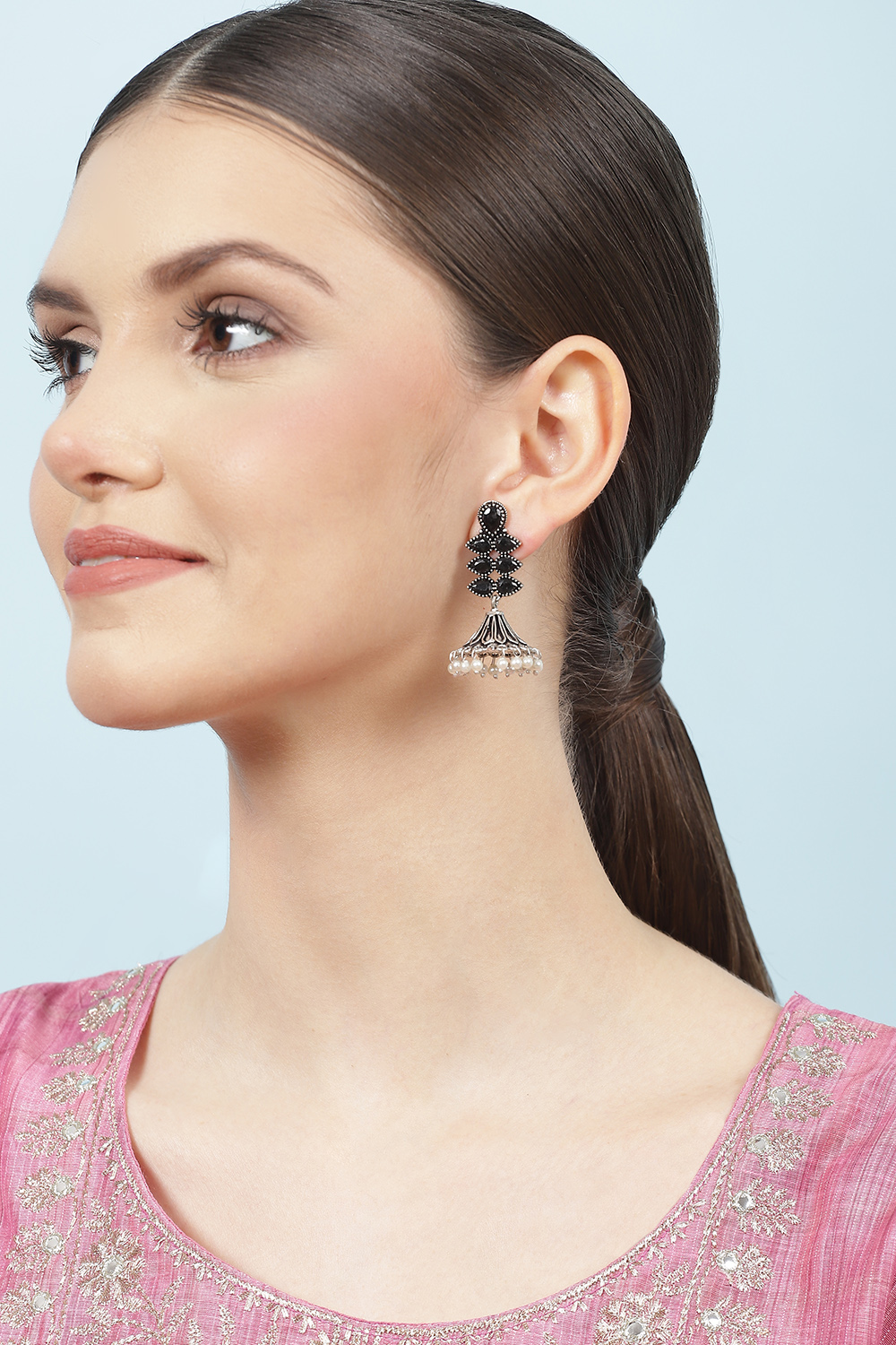 Oxidised Black Alloy Earrings image number 3