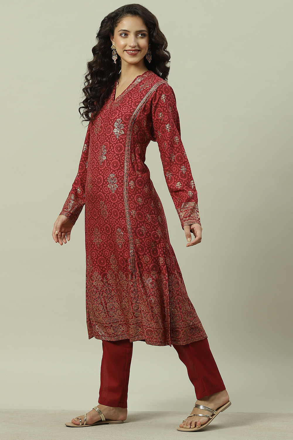 Green Rayon Straight Printed Kurta image number 3