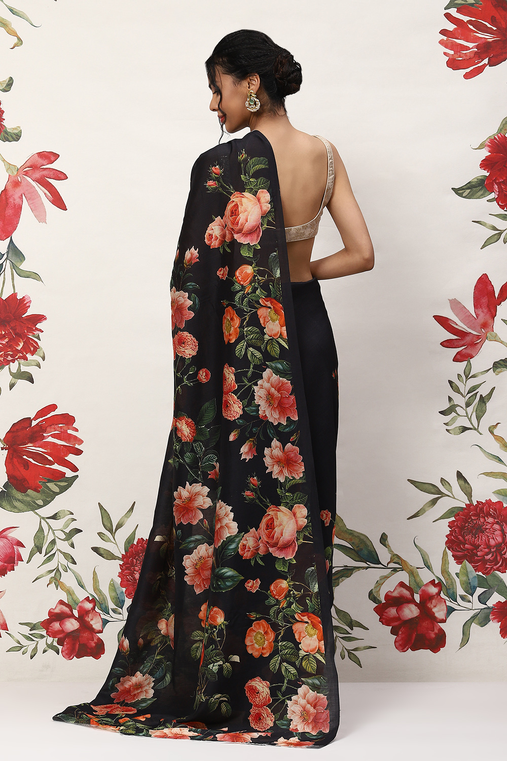 Black Cotton Blend Saree image number 3