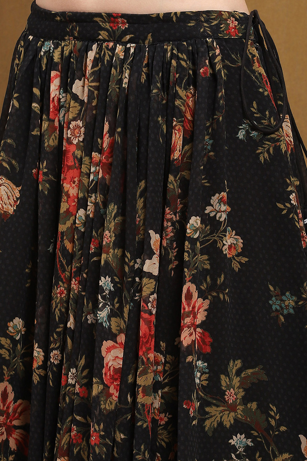 Black Georgette Floral Printed Flared Lehenga Set image number 2