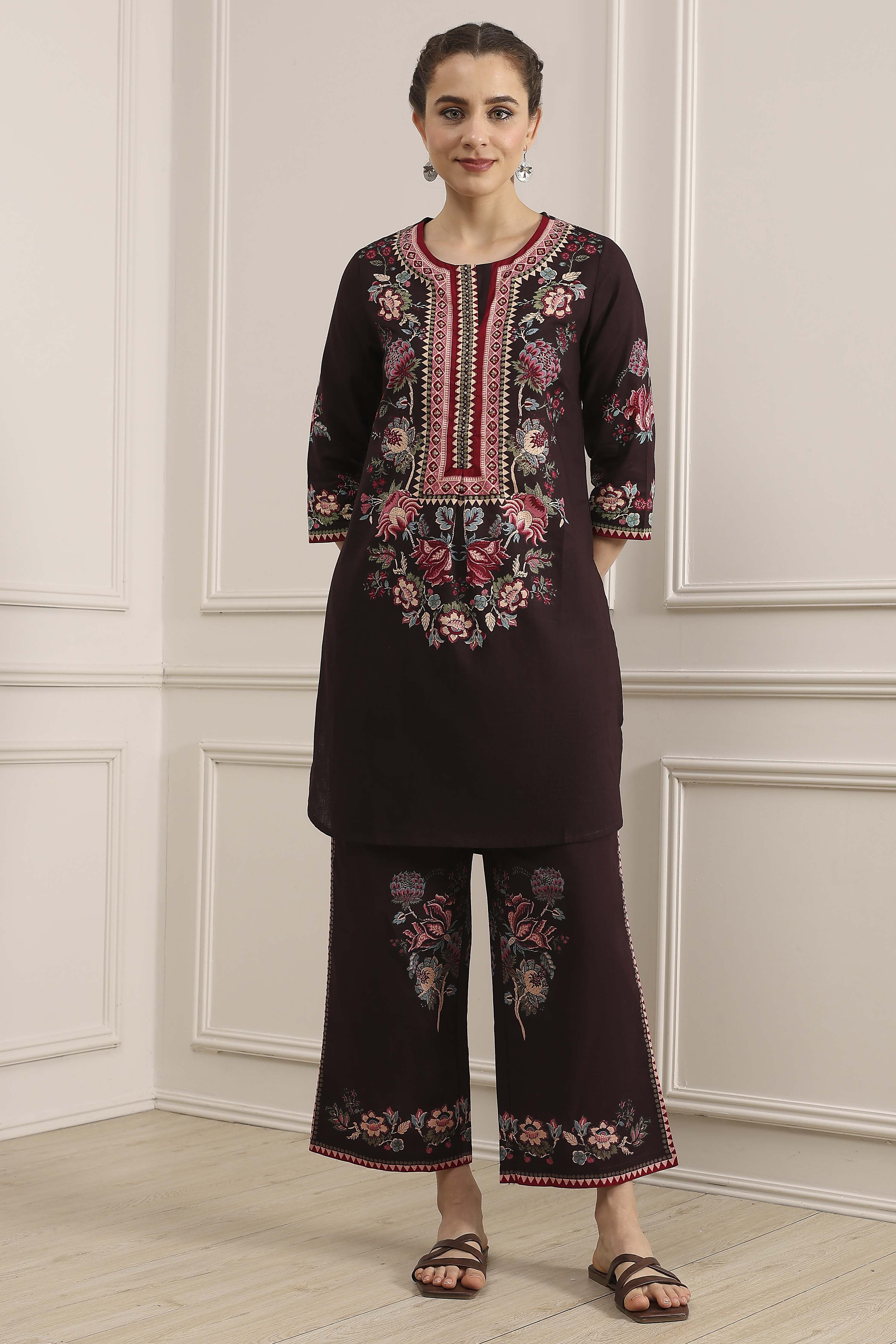 Blue Cotton Printed Straight Kurta Set image number 6