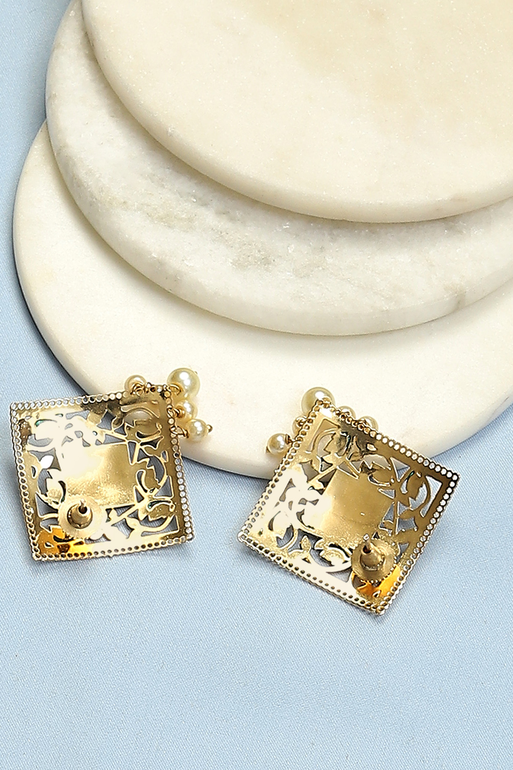 Gold Green Brass Earrings image number 2