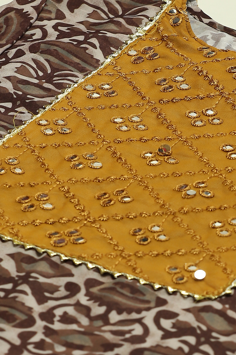 Brown Muslin Unstitched Suit Set image number 1