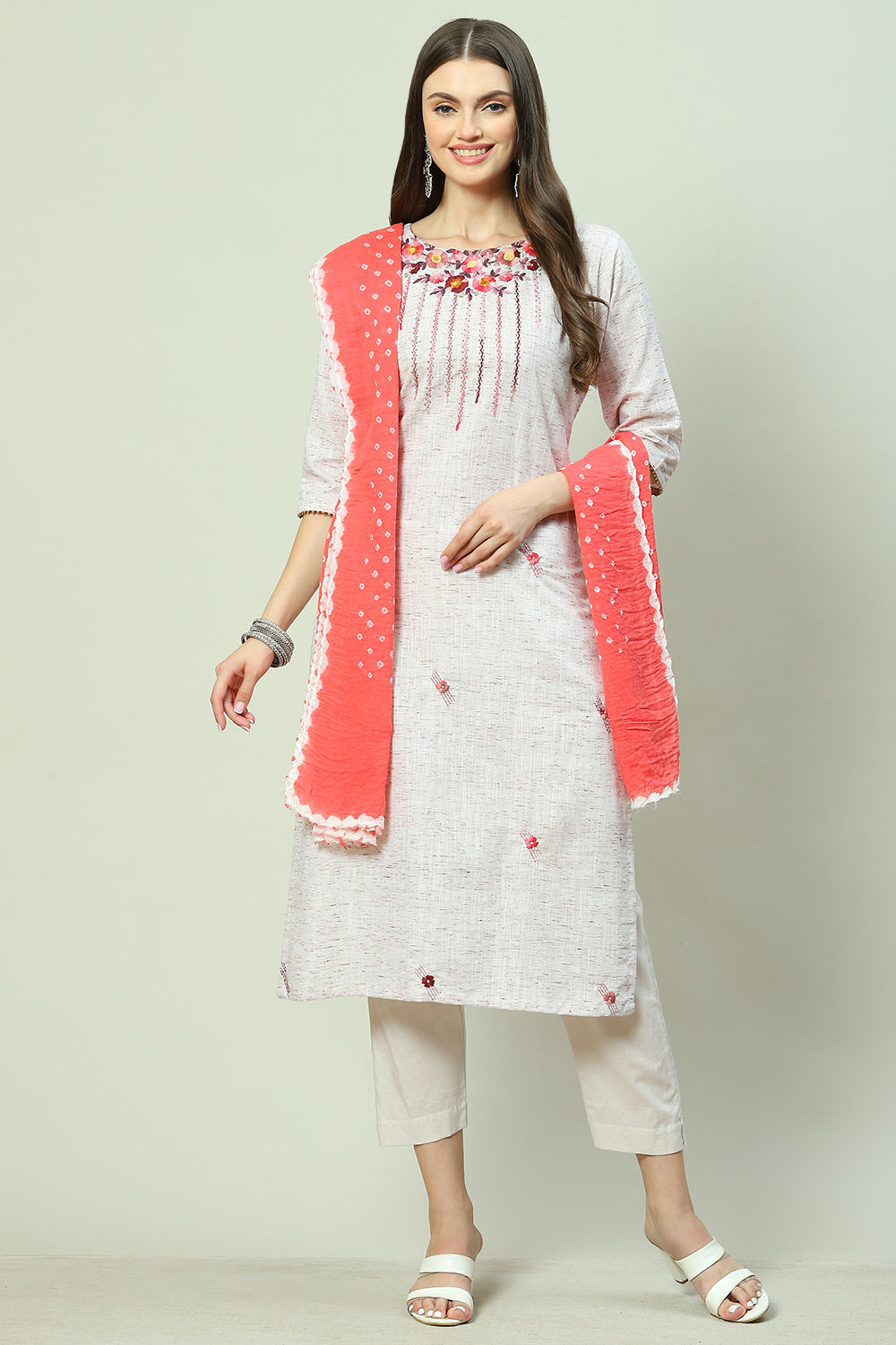 Brown Cotton Unstitched Suit Set image number 7