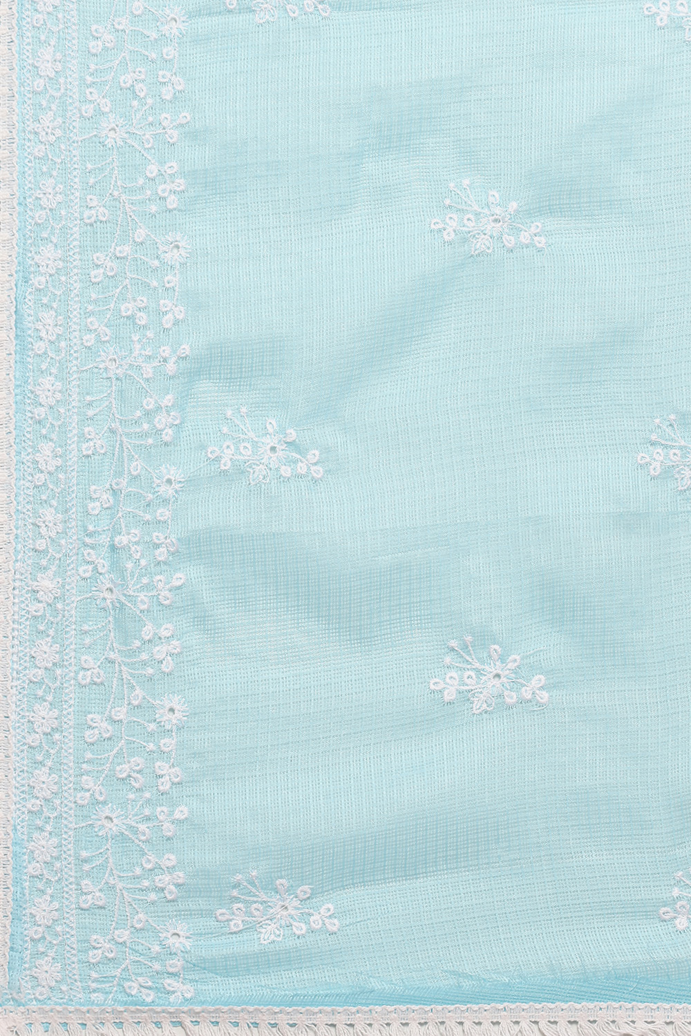 Turquoise Cotton Blend Unstitched Suit Set image number 3