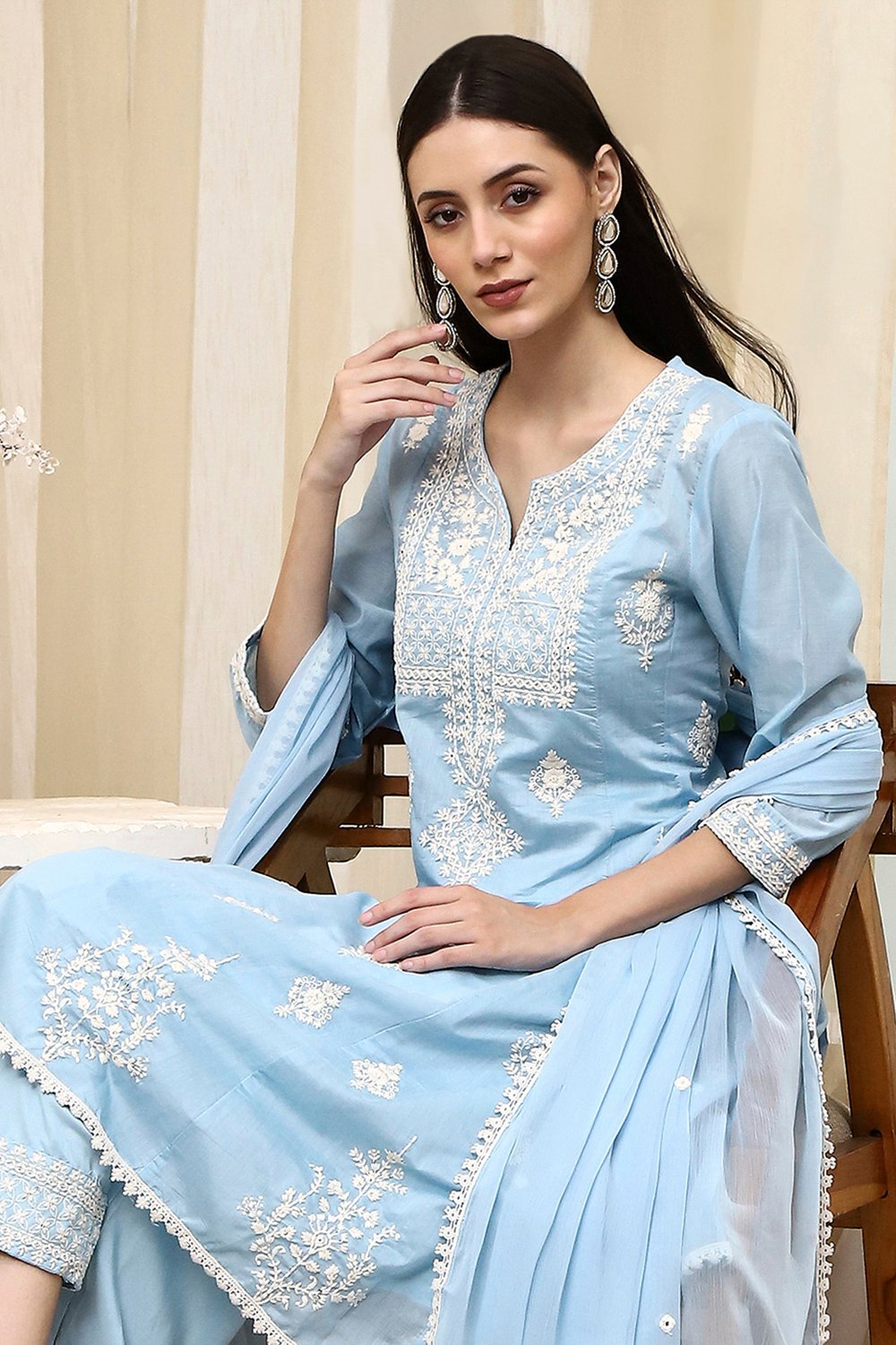 Blue Embroidered Kalidar Suit Set image number 0
