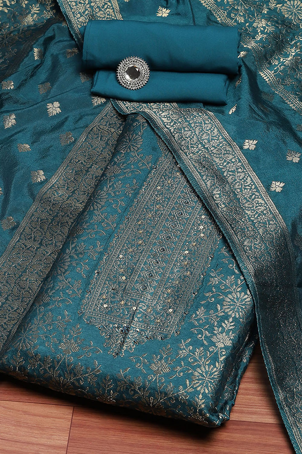Mustard Yellow Silk Blend Woven Unstitched Suit Set image number 0