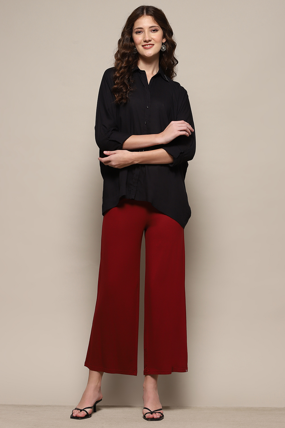 Beige Viscose Blend Solid Palazzo image number 0