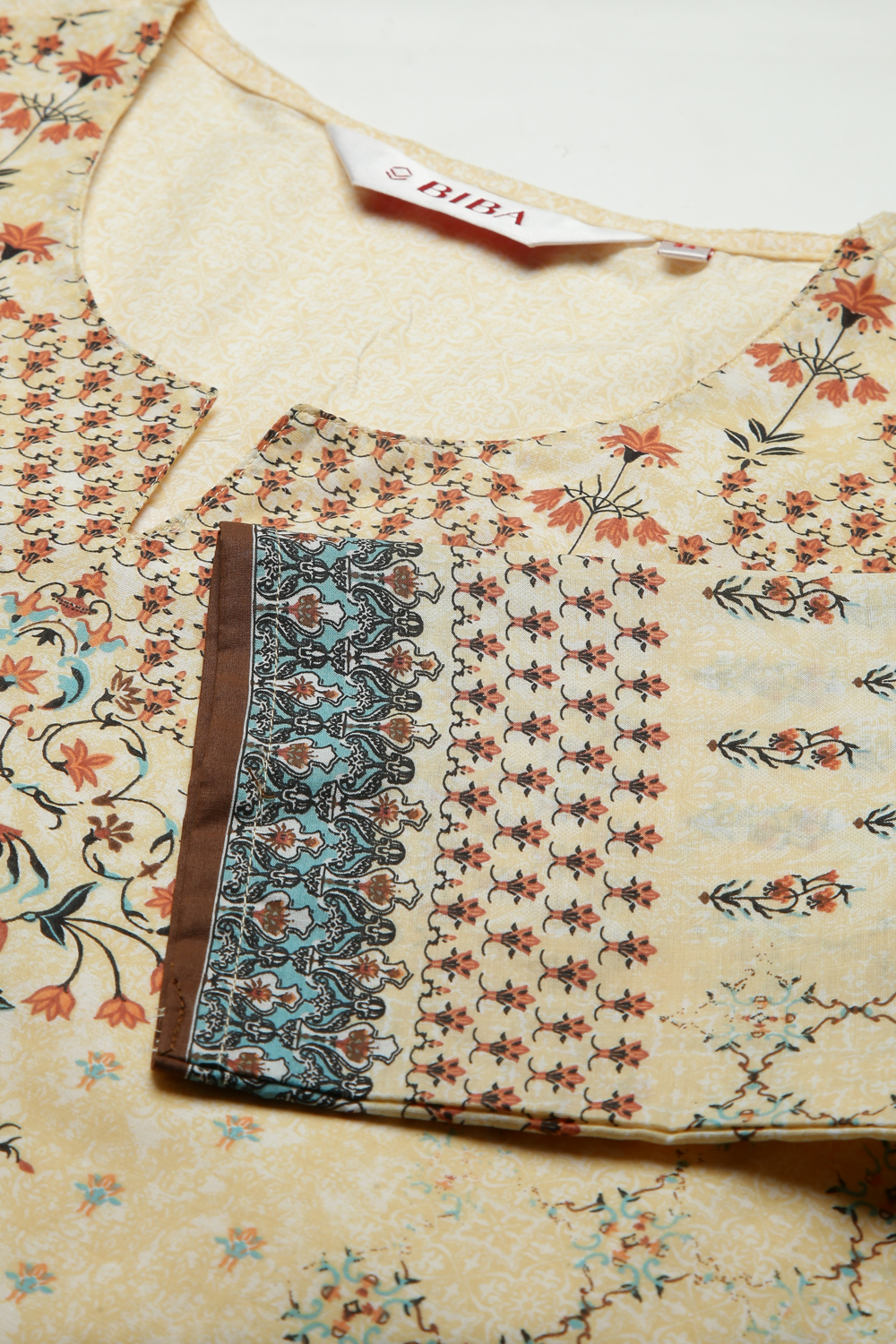 Beige Cotton Straight Kurta Palazzo Suit Set image number 1