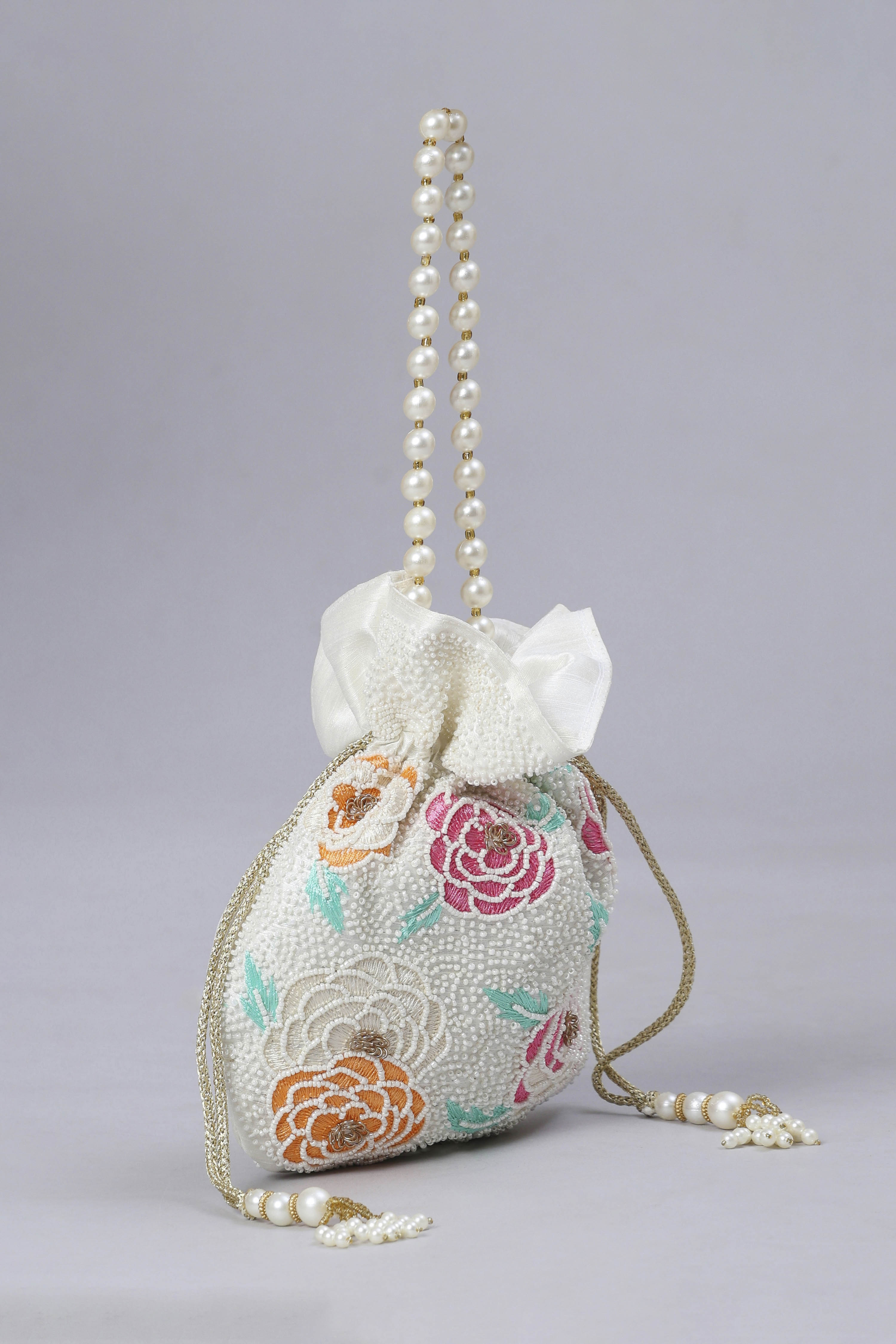 Off White Fabric Potli Bag image number 3