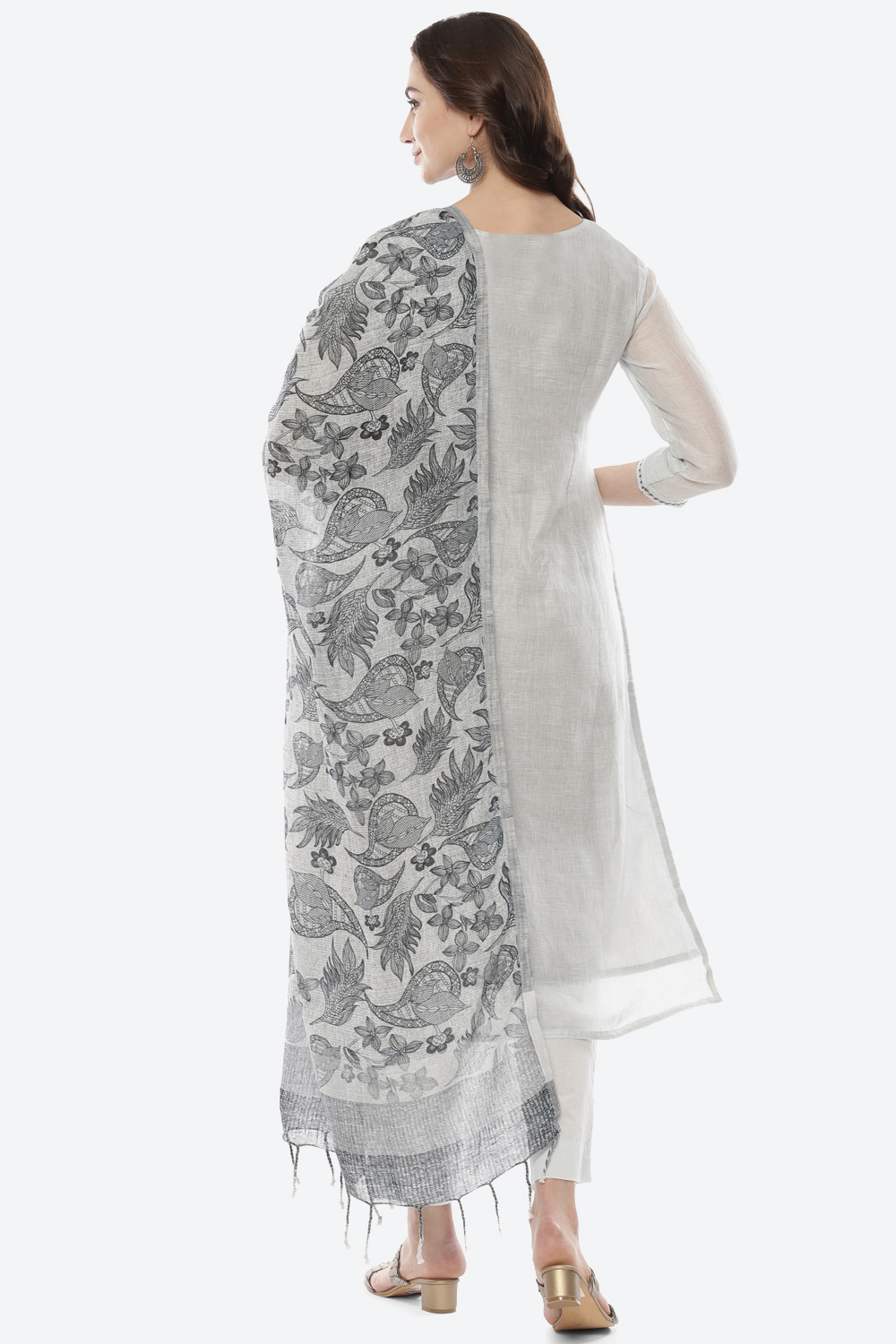 Light Blue Linen Woven Unstitched Suit Set image number 4