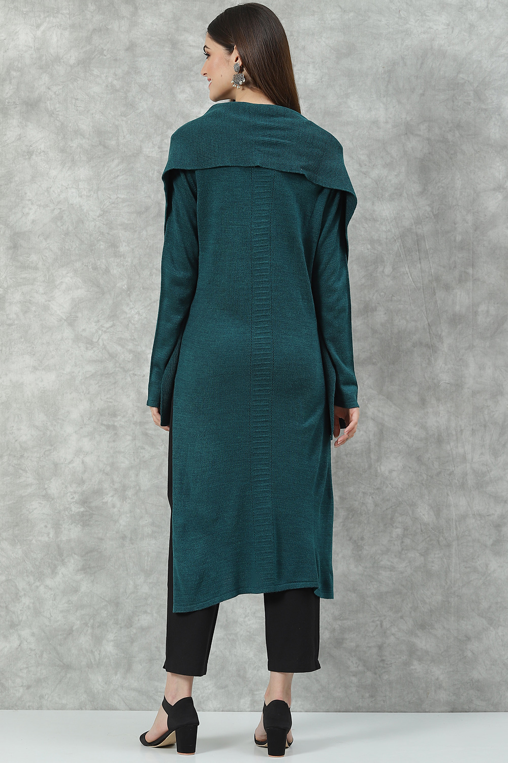 Black Acrylic Straight Scarf Set Yarndyed Kurta image number 4