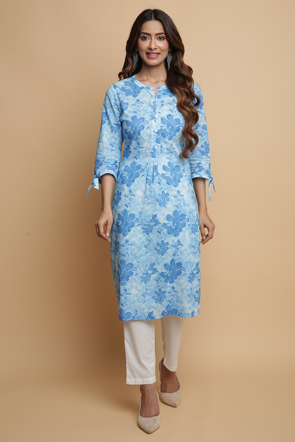 Blue Cotton Straight Kurta Pant Suit Set image number 6