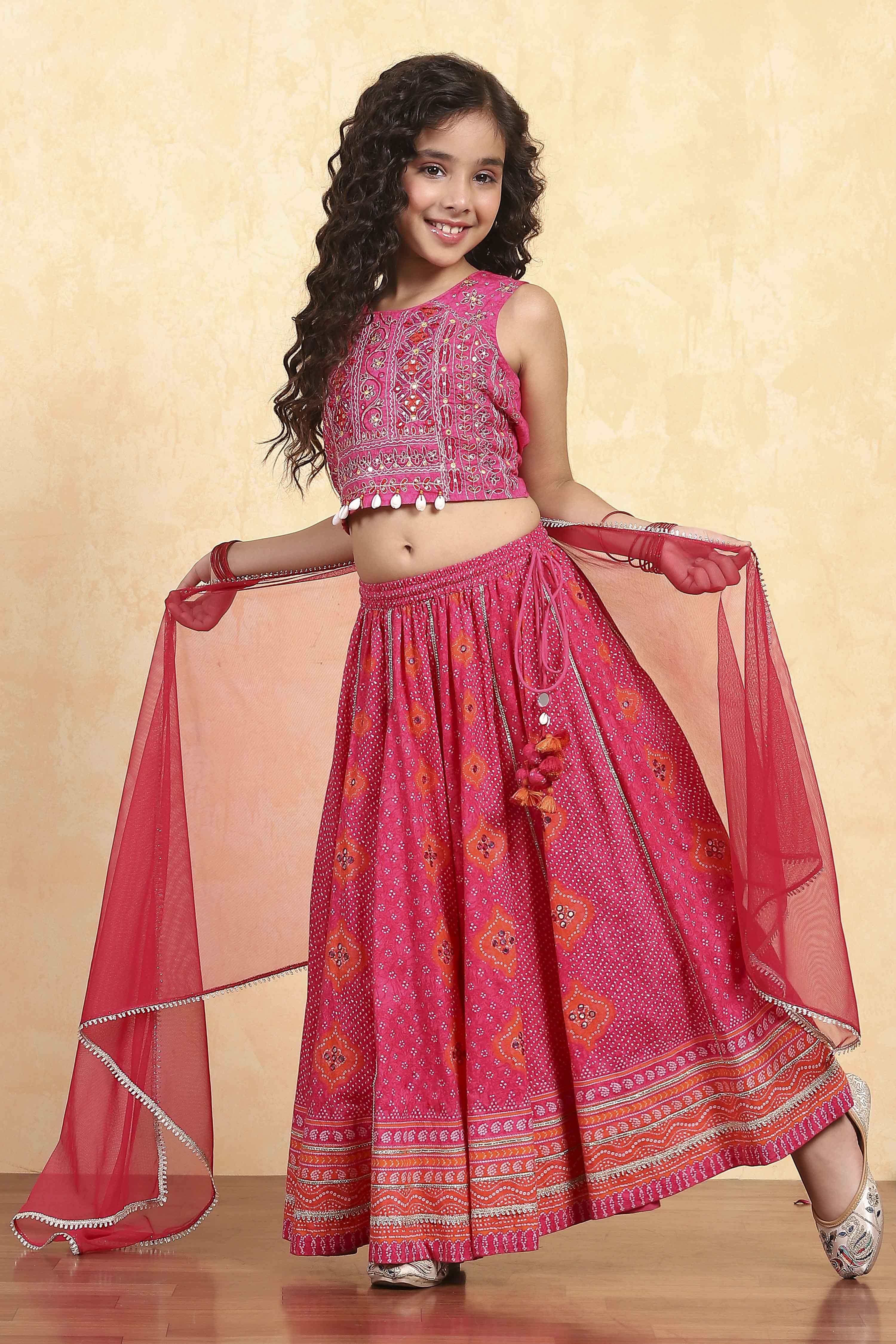 Pink Cotton Printed Fitted Lehenga Set image number 0