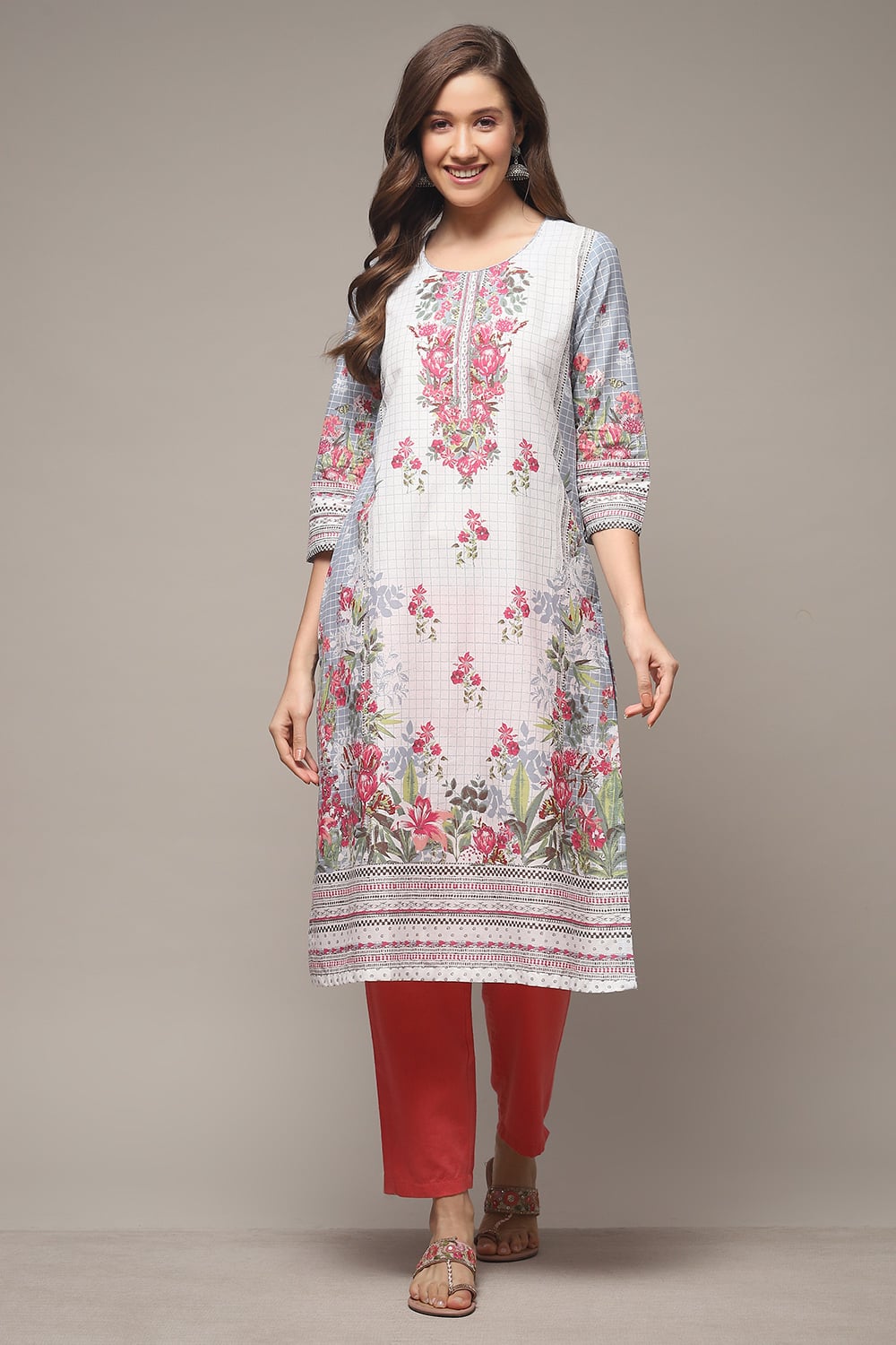 Yellow LIVA Straight Printed Kurta image number 1