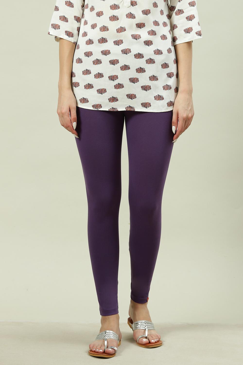 Black Cotton Blend Solid Leggings image number 2