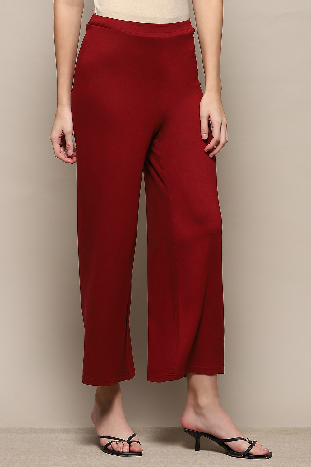 Beige Viscose Blend Solid Palazzo image number 3