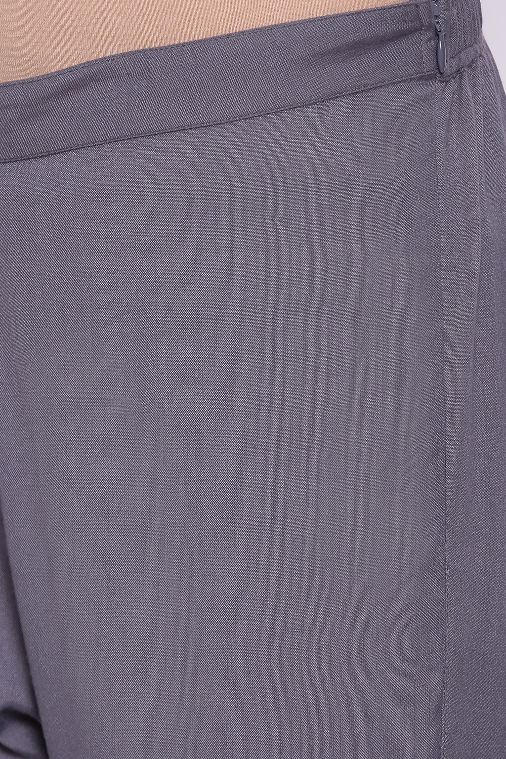 Grey Woollen Spun A-Line Kurta Narrow Pants Suit Set image number 2