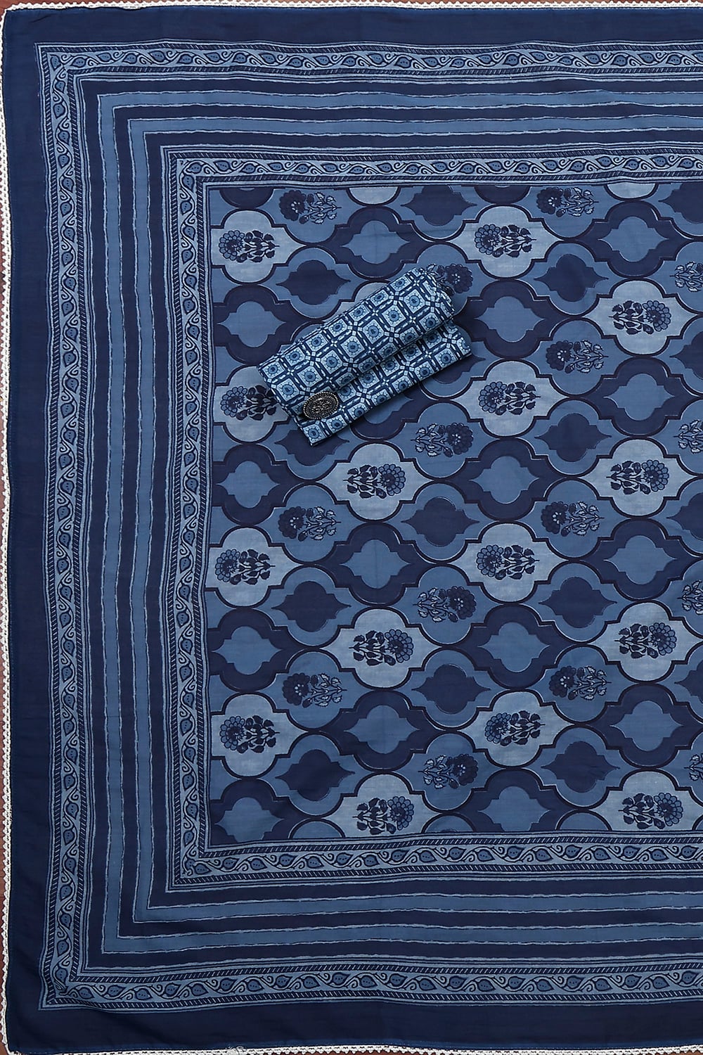 Brown Cotton Printed Embroidered Unstitched Suit Set image number 3