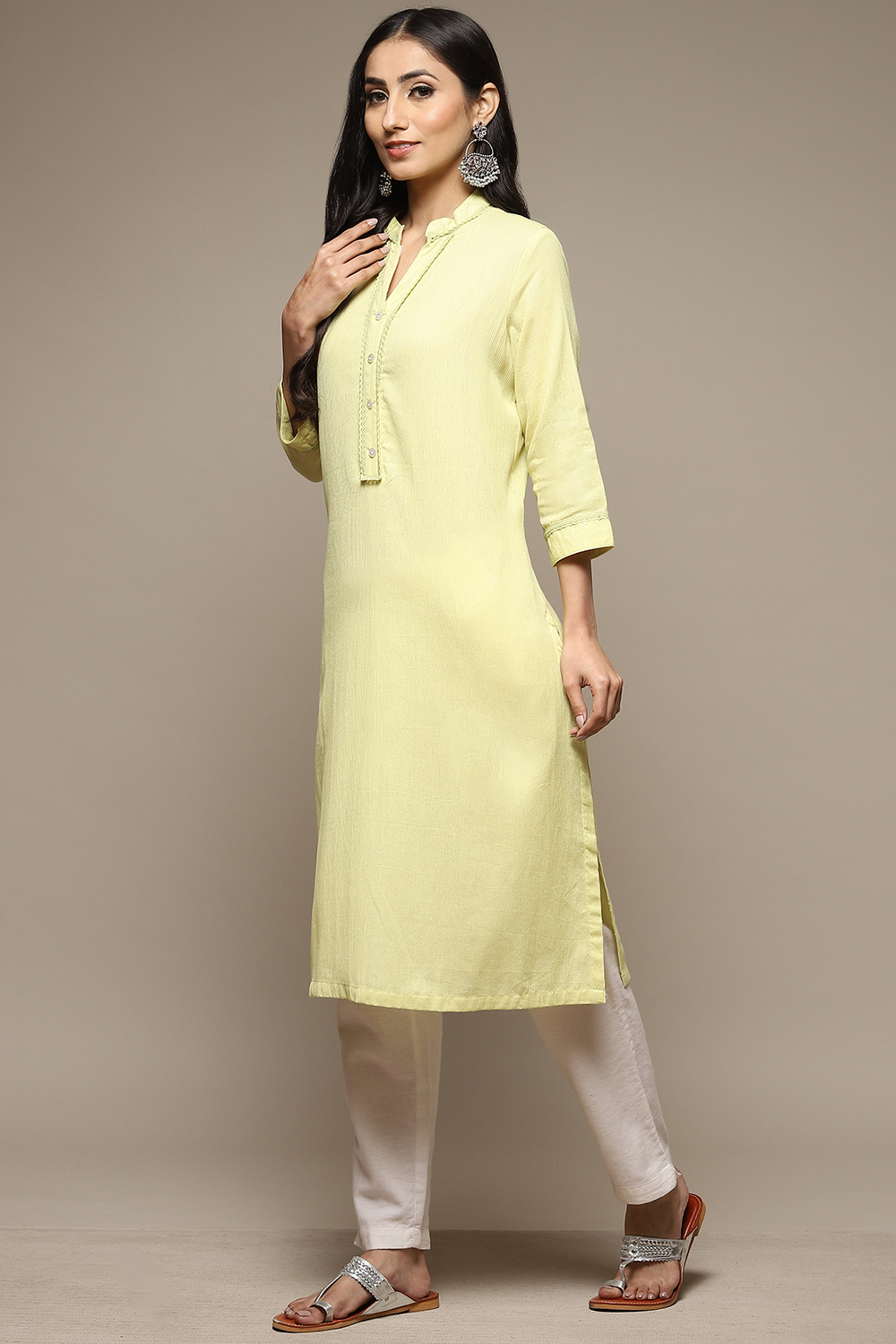 Blue Cotton Blend Straight Yarndyed Kurta image number 5