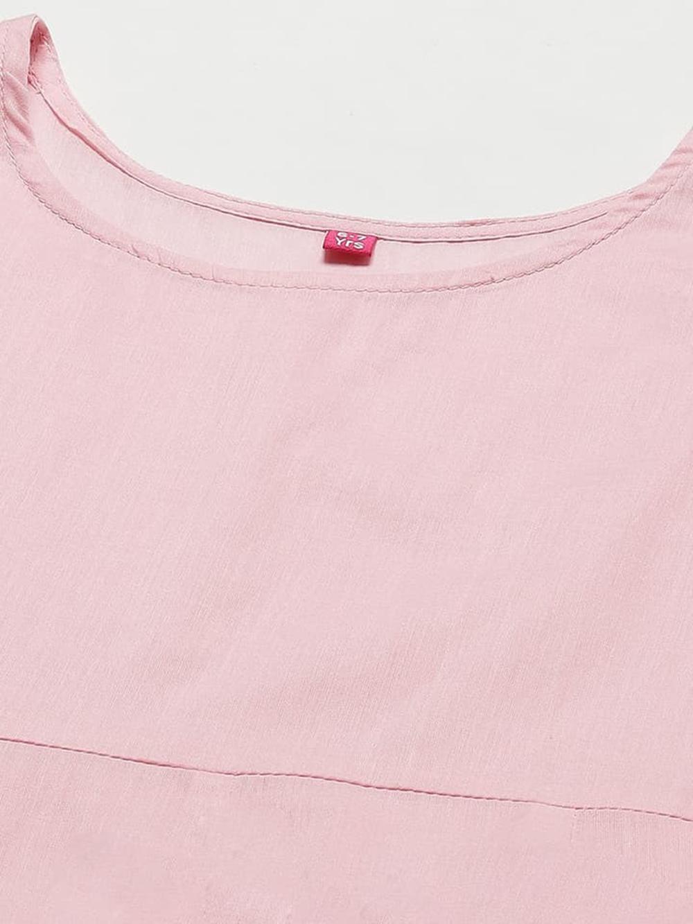 Pink Cotton Blend Flared Kurta Churidar Suit Set image number 2