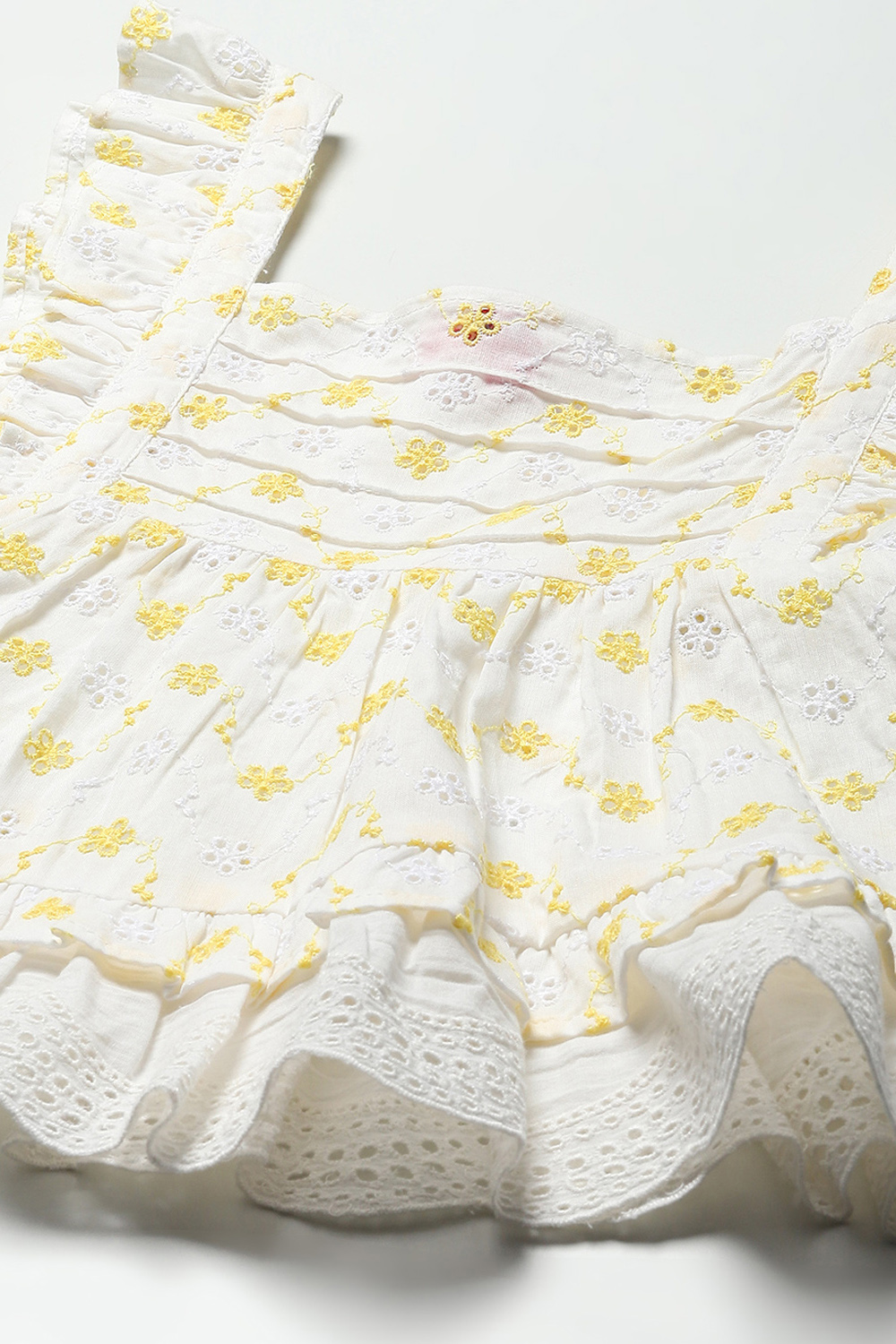 White Schiffli Sleeveless Cotton Embroidered Top  image number 1