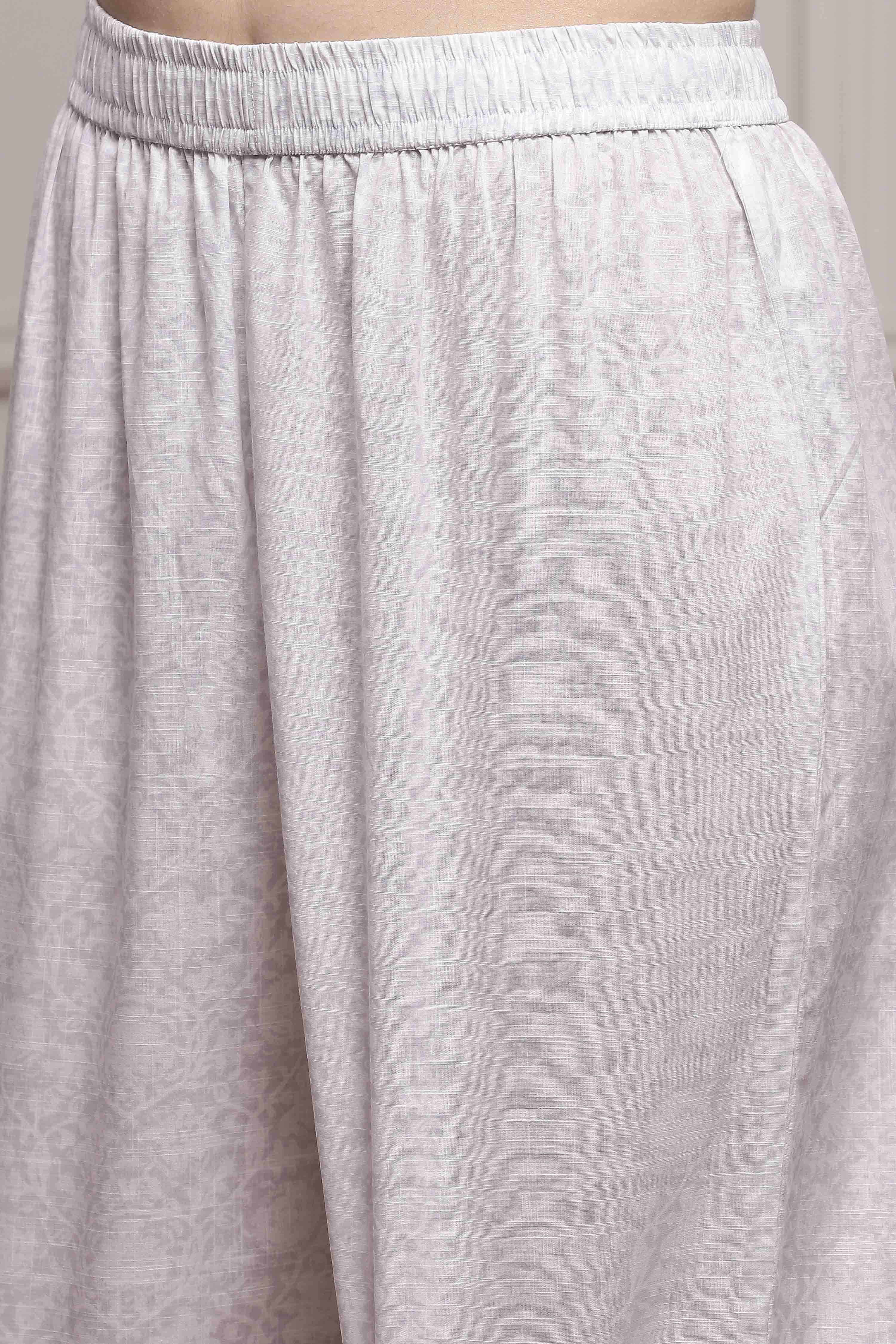 White and Blue Cotton Printed Straight Suit Set image number 2