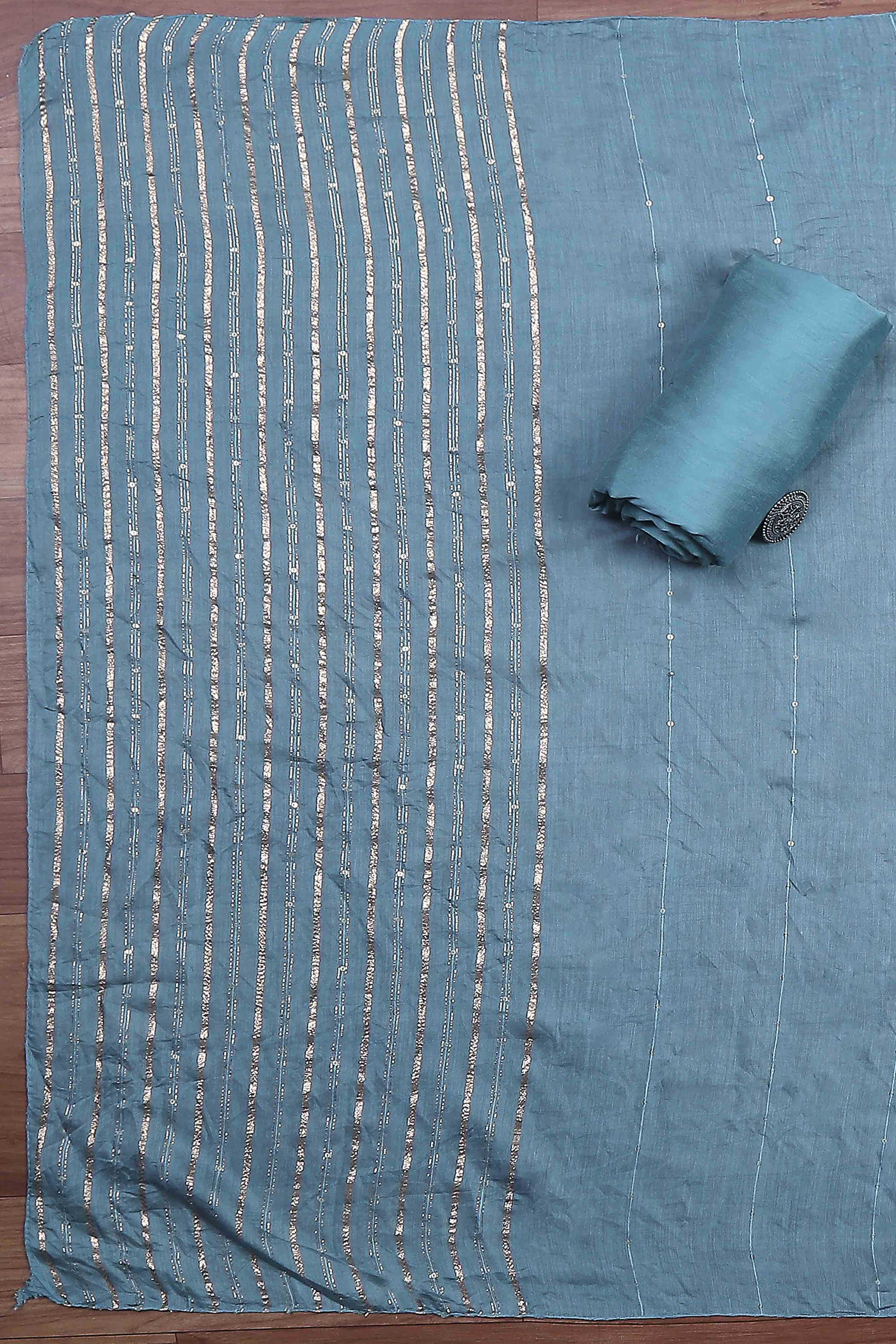 Blue Modal Rajasthani Print Unstitched Suit Set image number 3