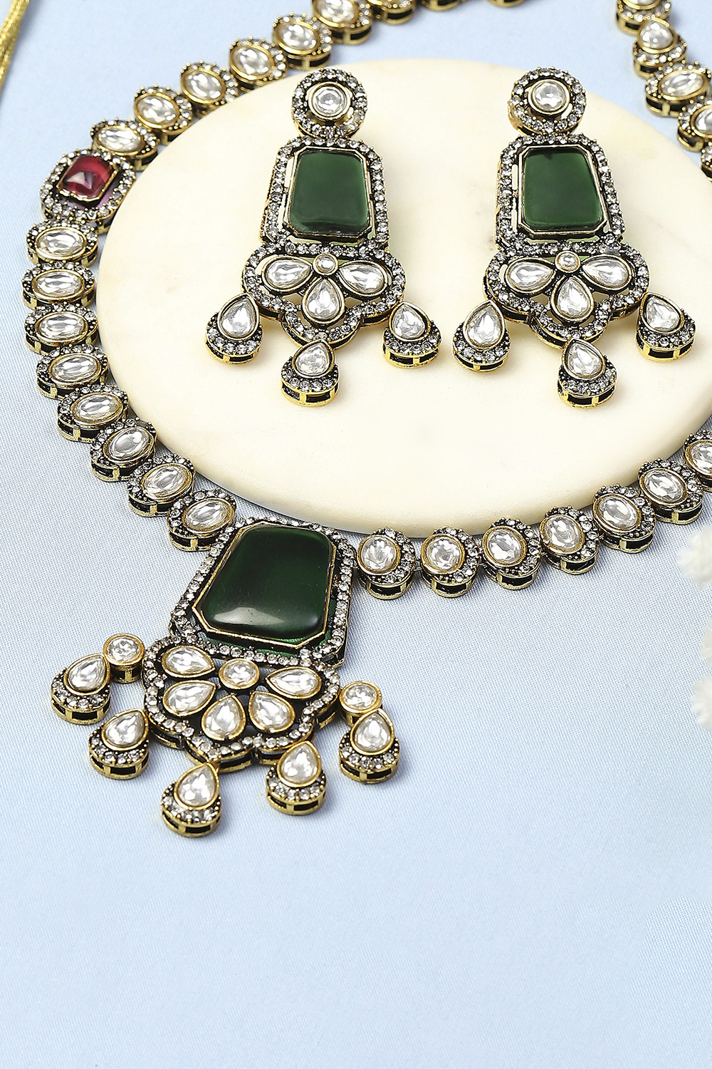 Green Pink Stone Necklace Set image number 4