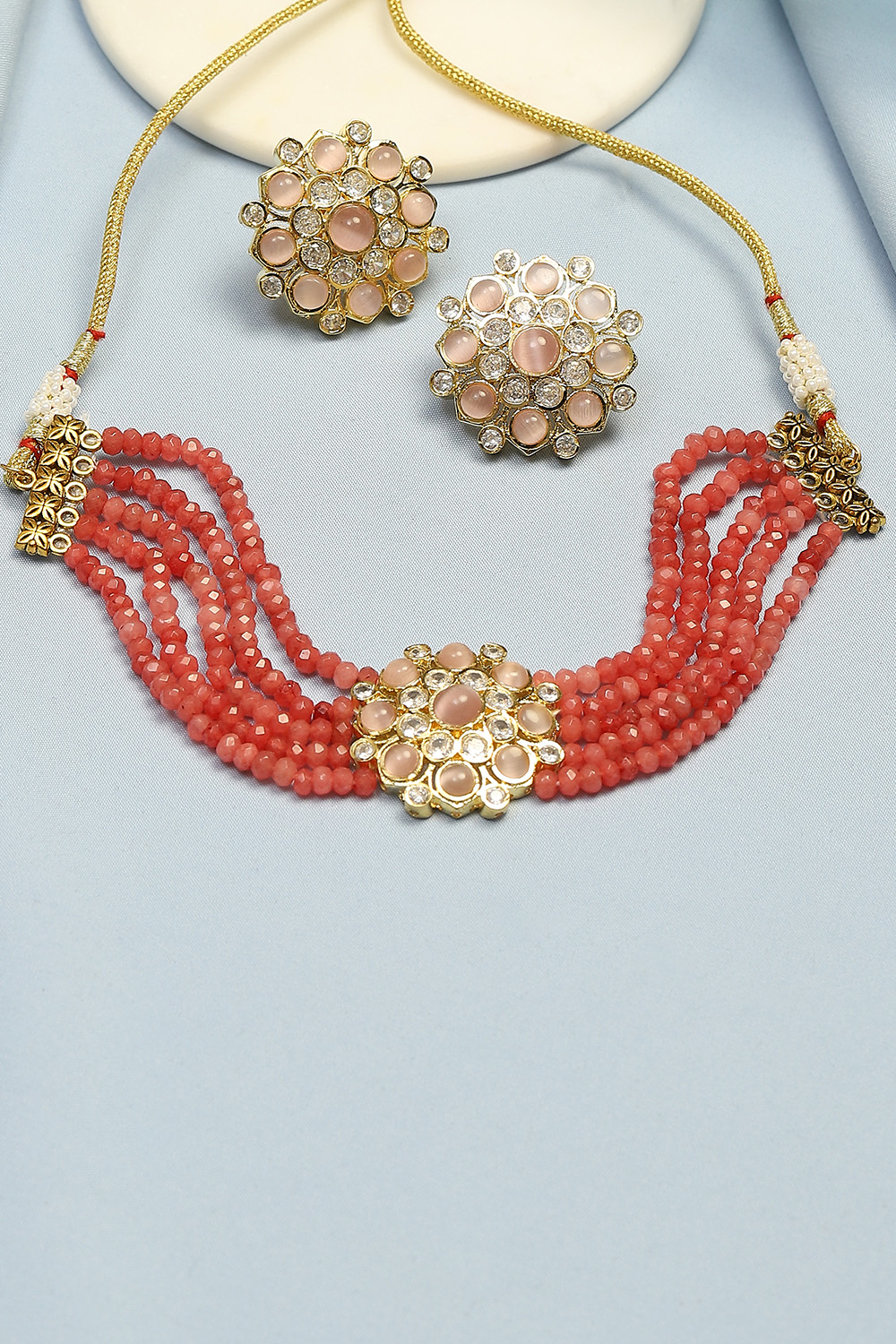 Peach Alloy Necklace Set image number 2