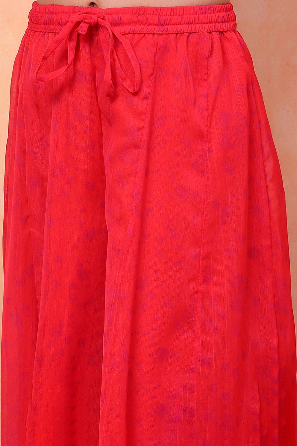 Coral Chiffon Floral Printed Festive Gathered Suit Set image number 2