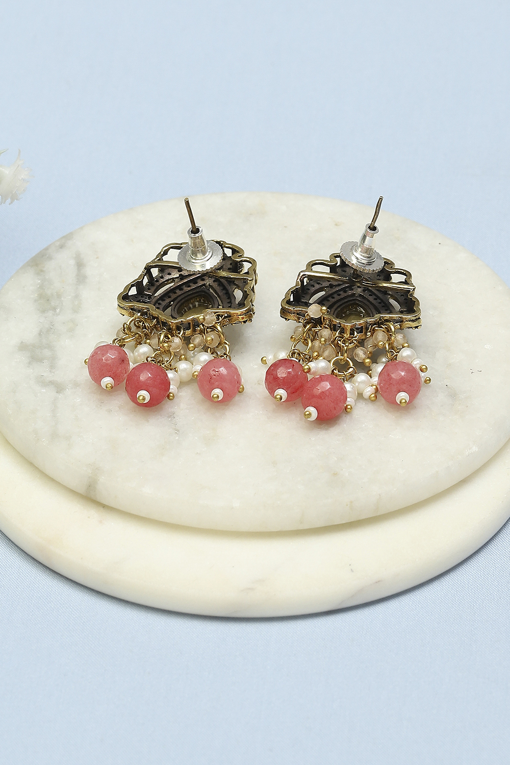 Peach Stone Embellished Earrings image number 2