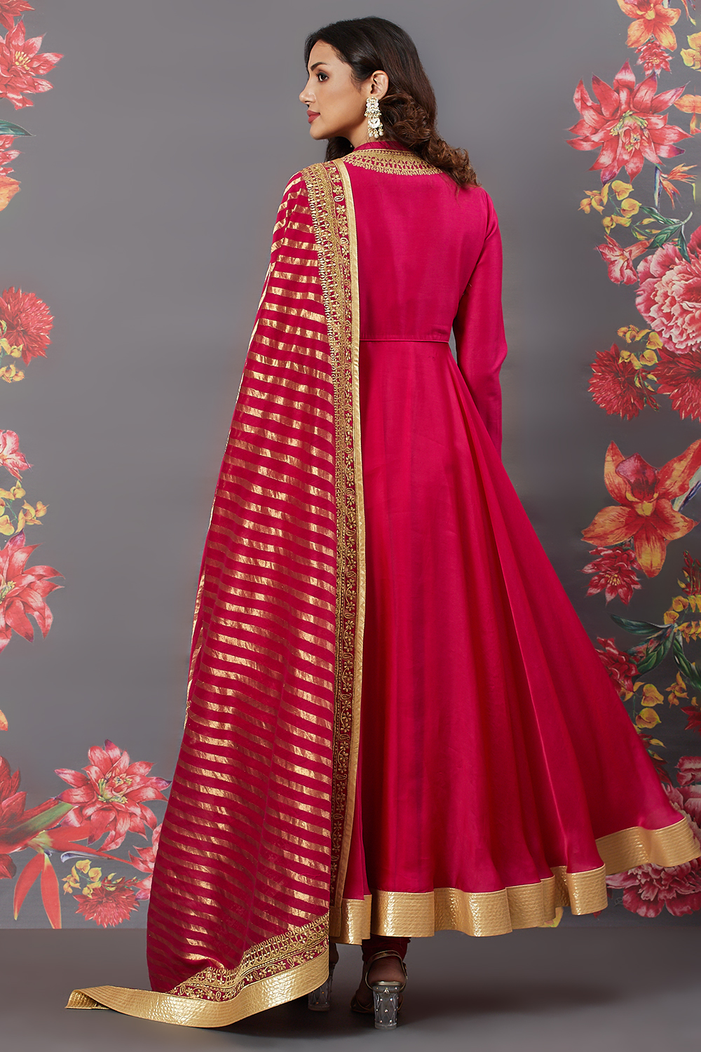 Rohit Bal Yellow Cotton Silk Anarkali image number 7