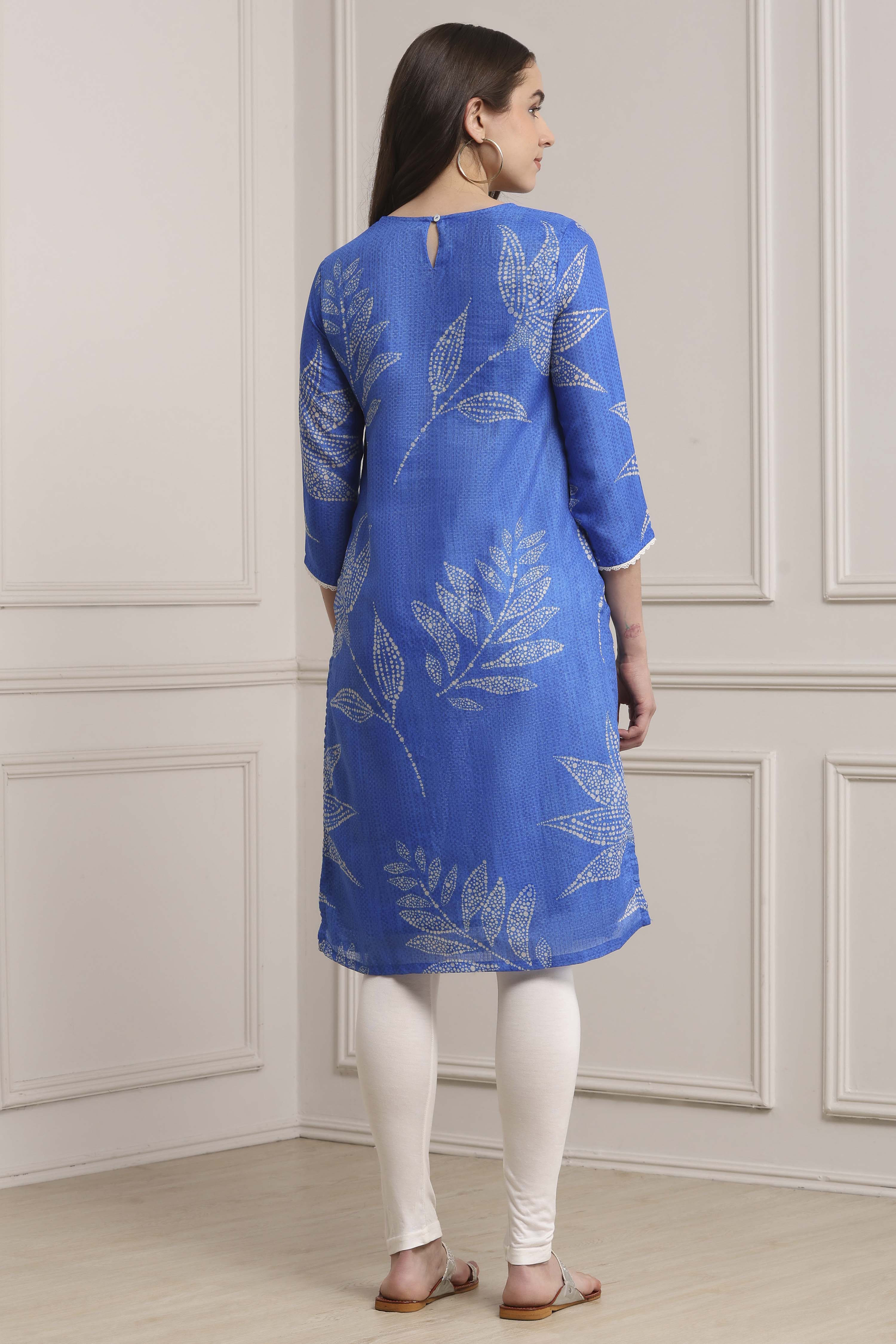 Blue Polyester Straight Kurta Pants Set image number 4