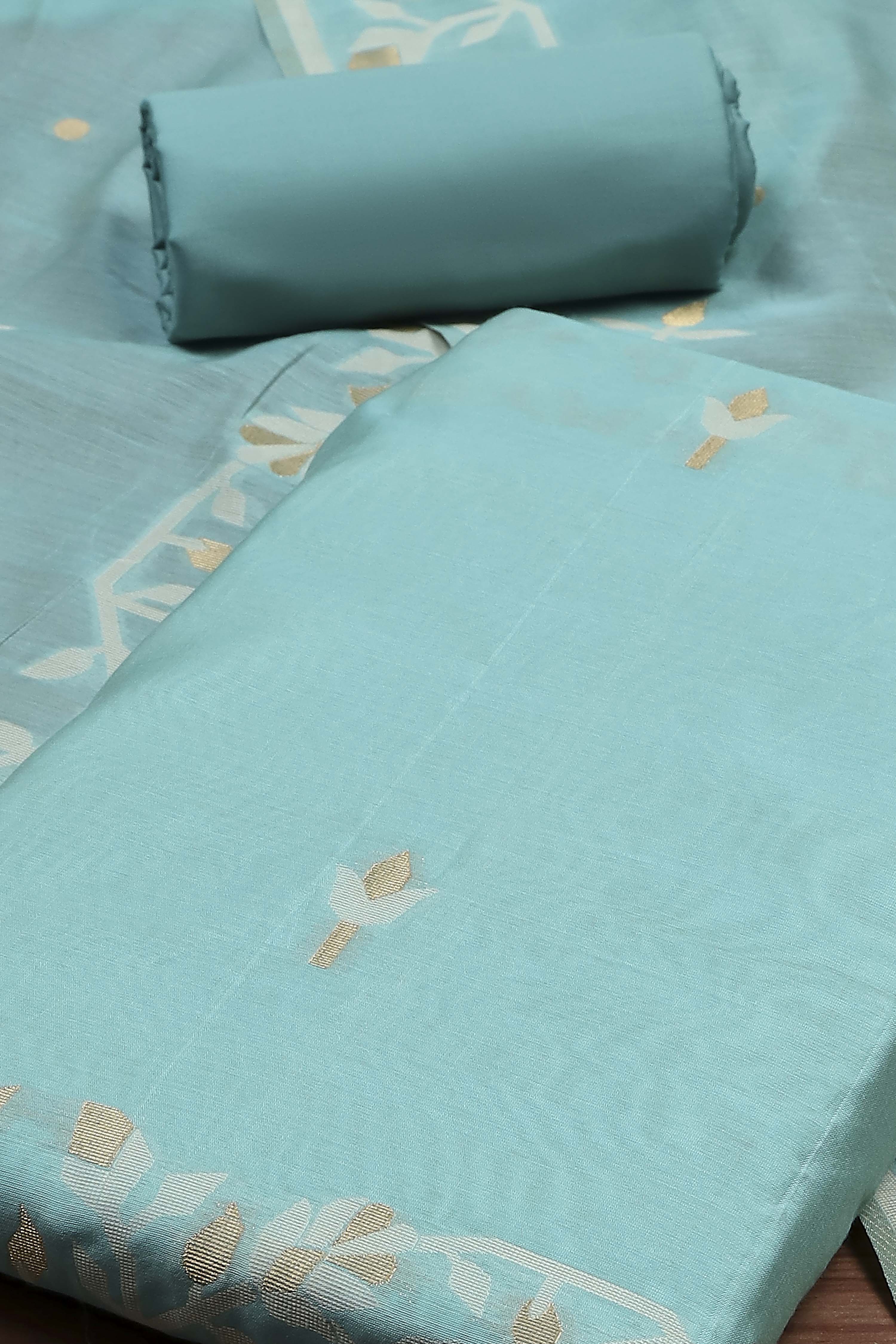 Rust Cotton Jamdani Unstitched Suit Set image number 1