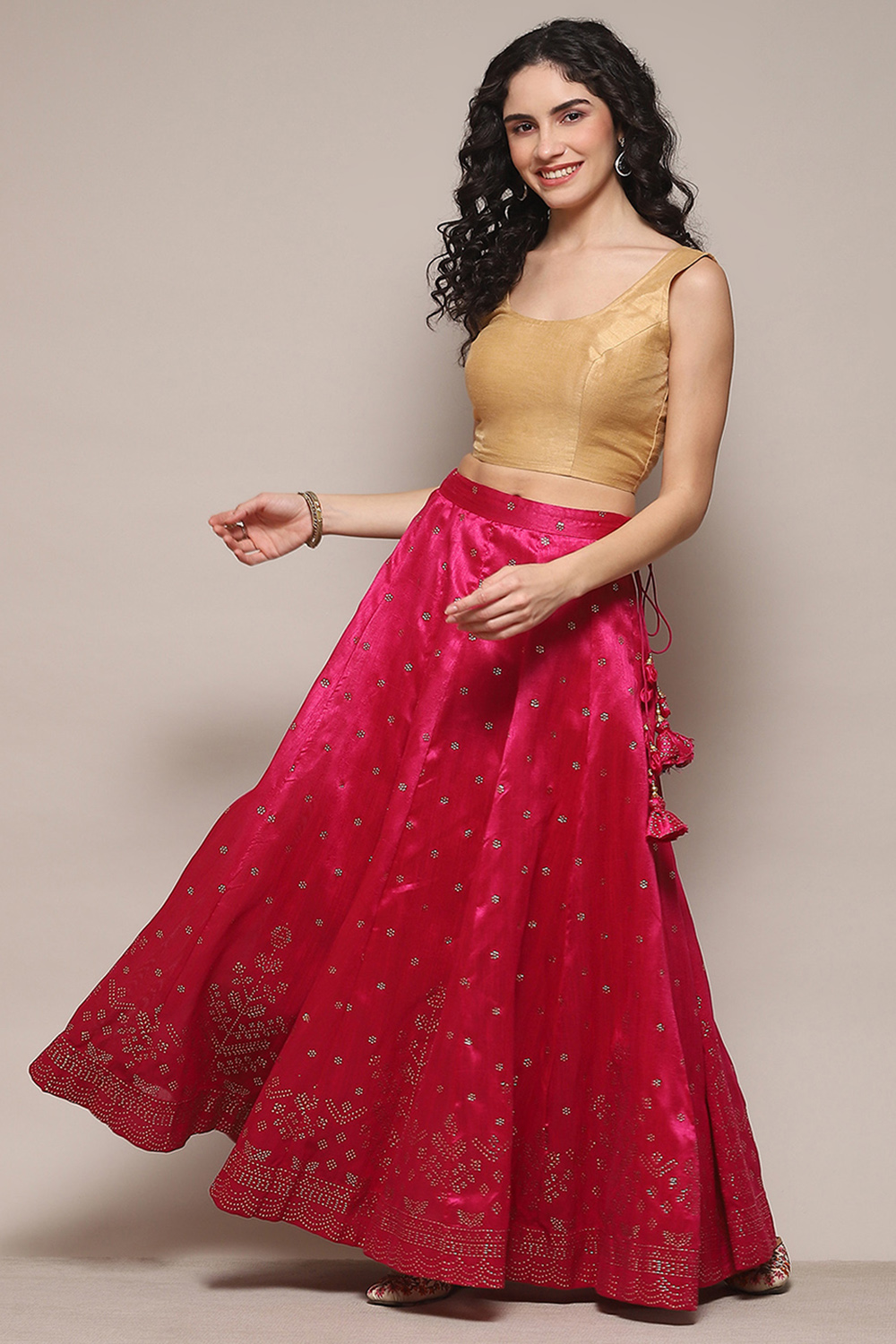 Fuchsia Metallic Design Flared Skirt image number 0