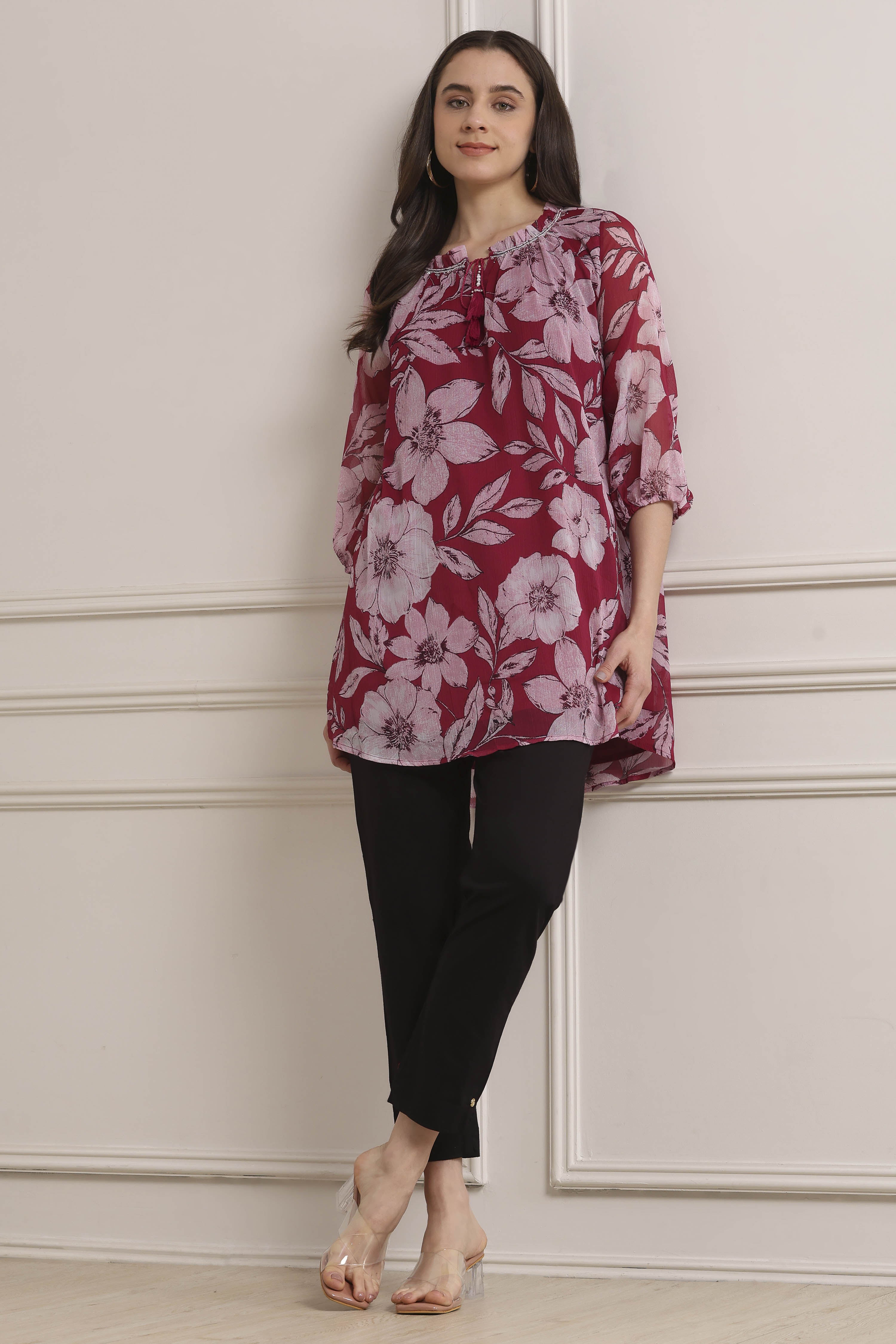 Berry Polyester Straight Kurta Pants Set image number 0