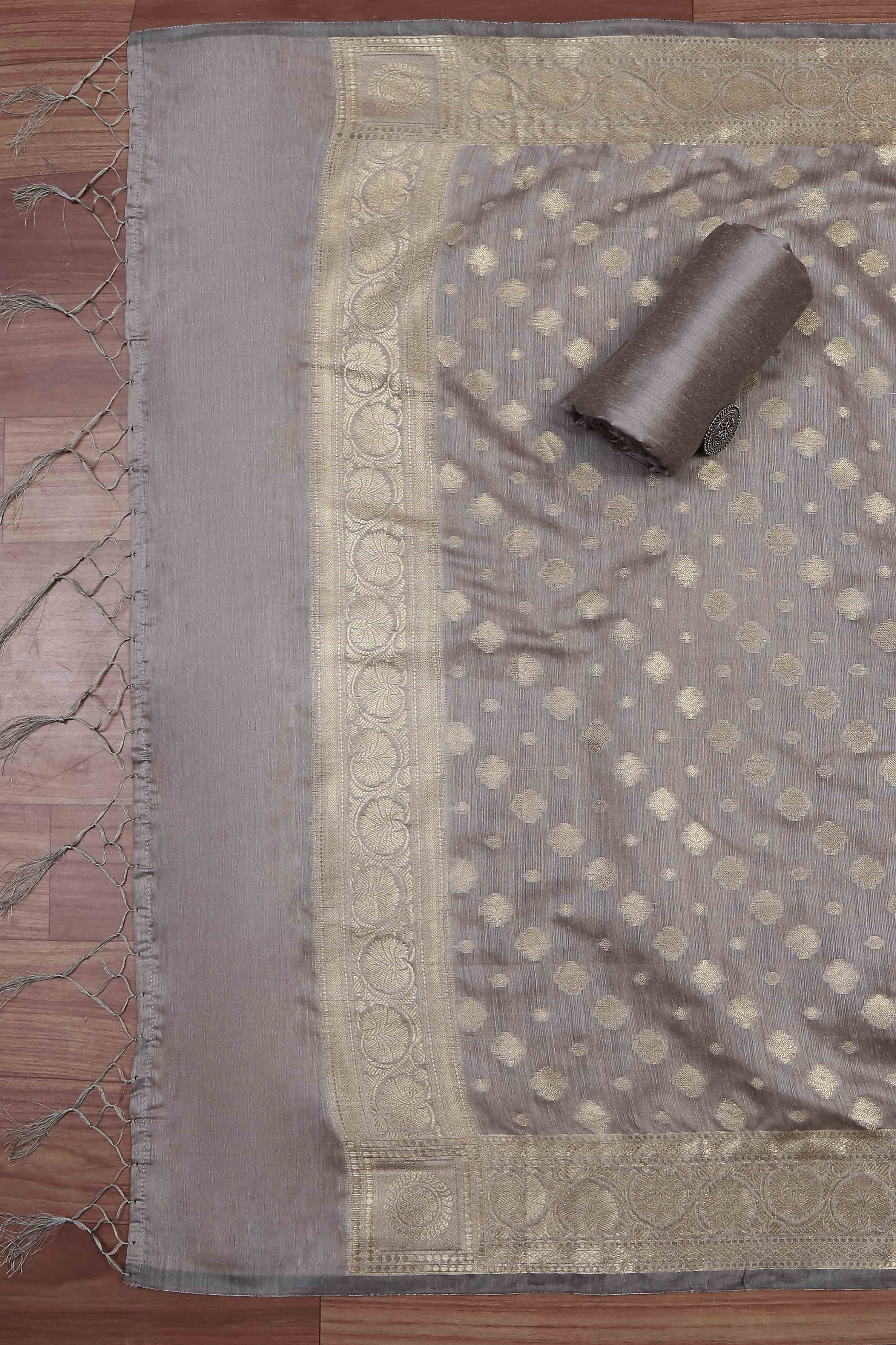 Dusty Mauve Banarasi Chanderi Banarasi Print Unstitched Suit Set image number 3